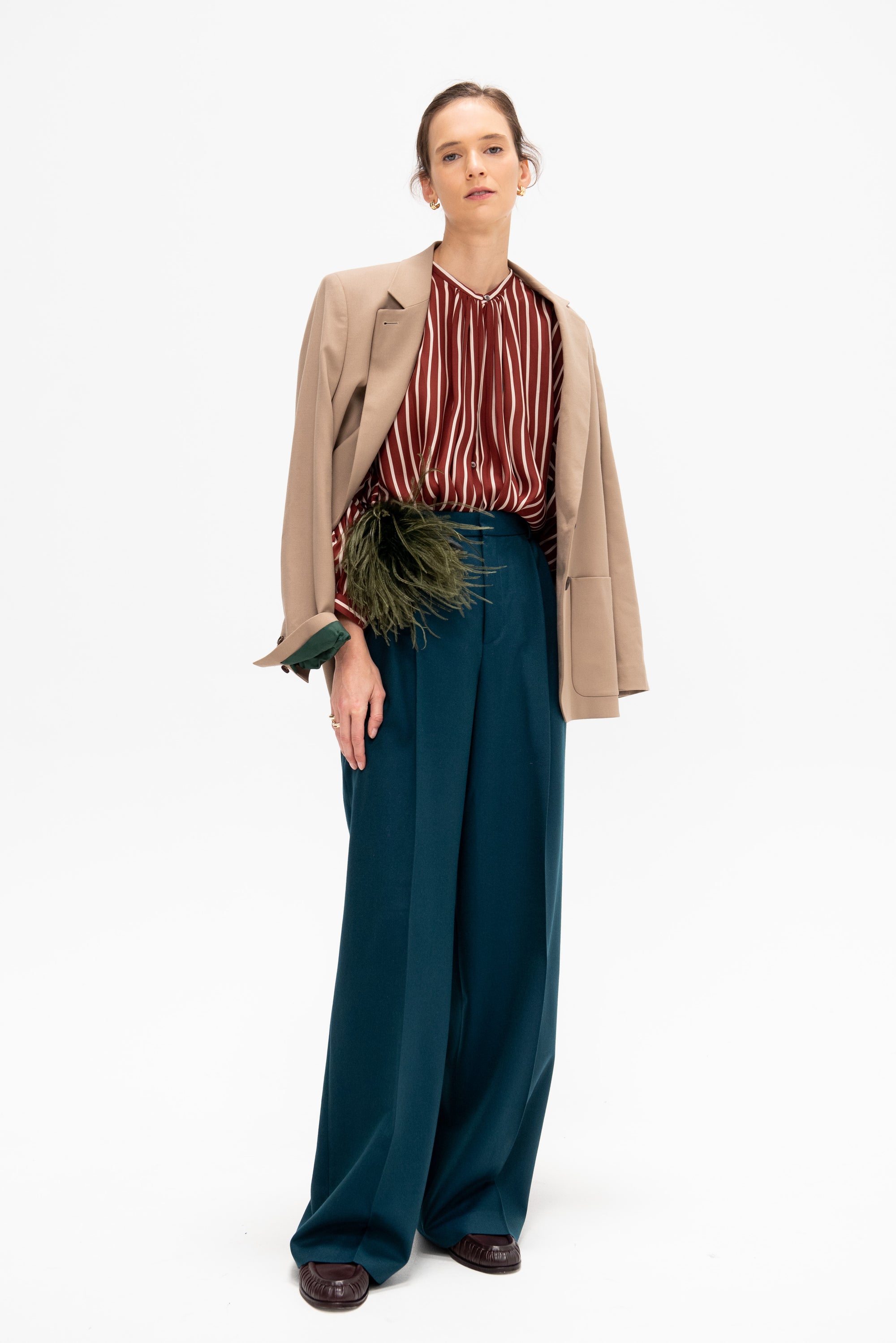 Adour - Striped Silk Satin Blouse, Ivory &amp; Brown