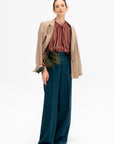 Adour - Striped Silk Satin Blouse, Ivory & Brown