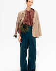 Adour - Striped Silk Satin Blouse, Ivory & Brown