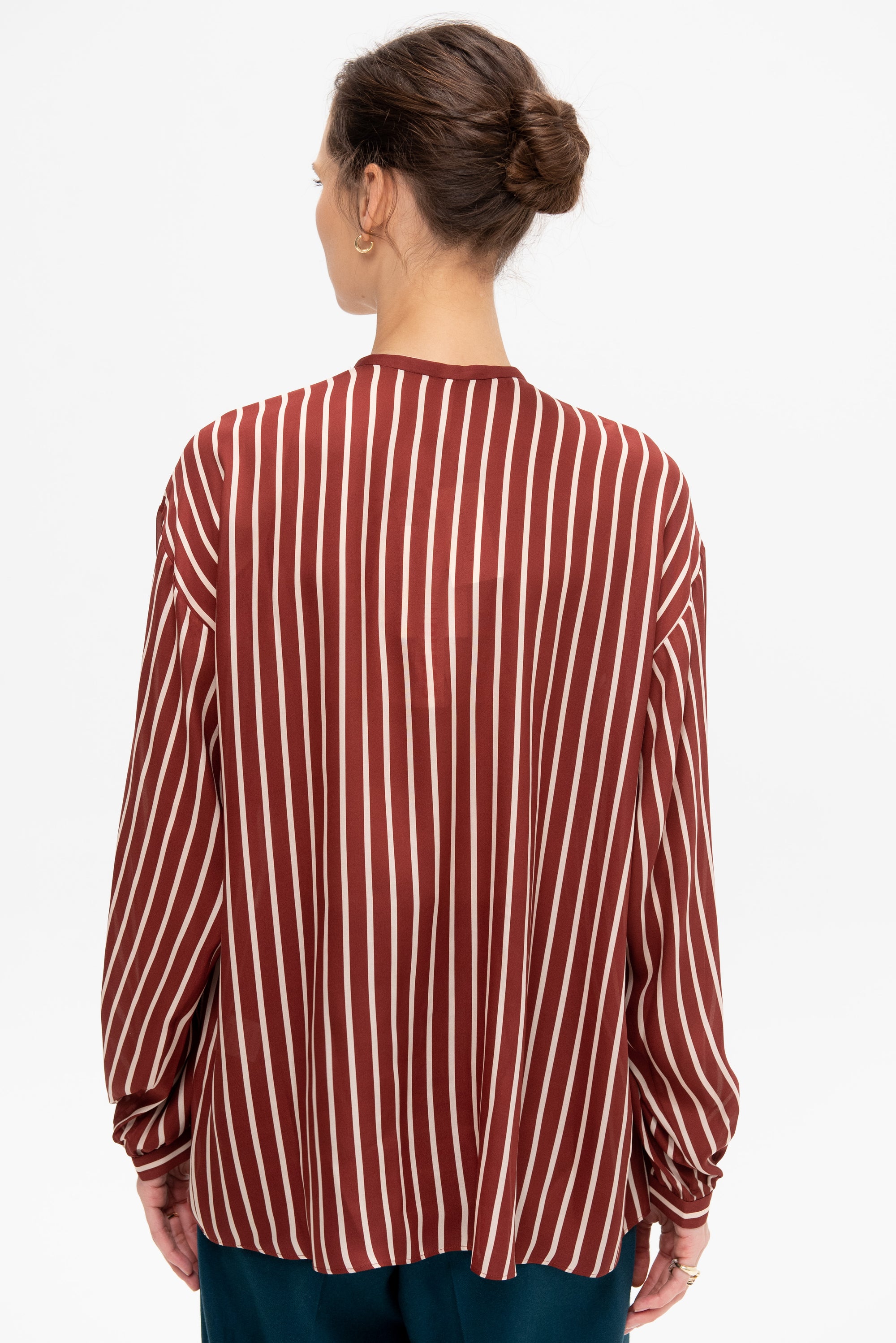 Adour - Striped Silk Satin Blouse, Ivory &amp; Brown