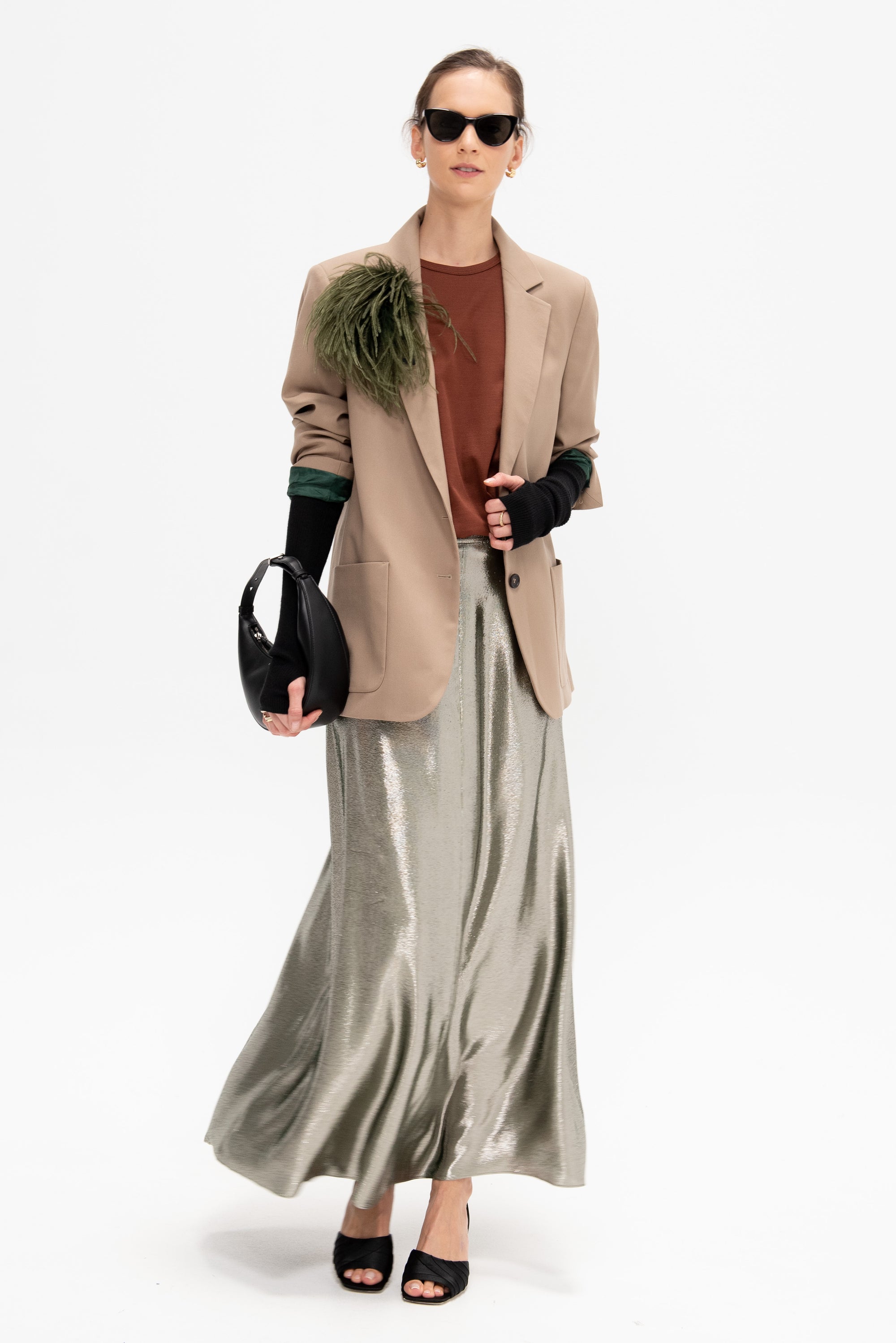Garonne - Silk and Lurex Skirt, Silver Green