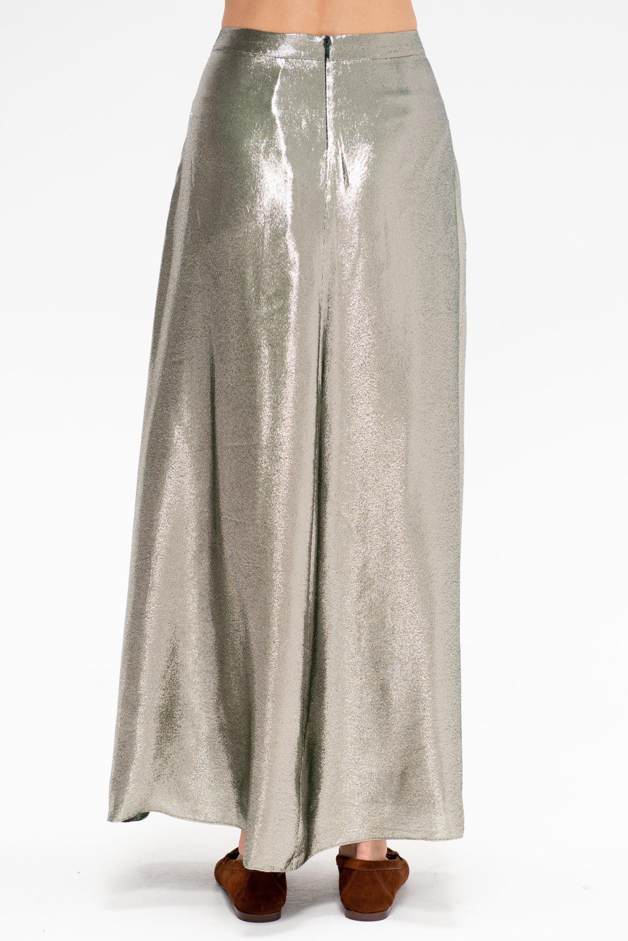 Garonne - Silk and Lurex Skirt, Silver Green
