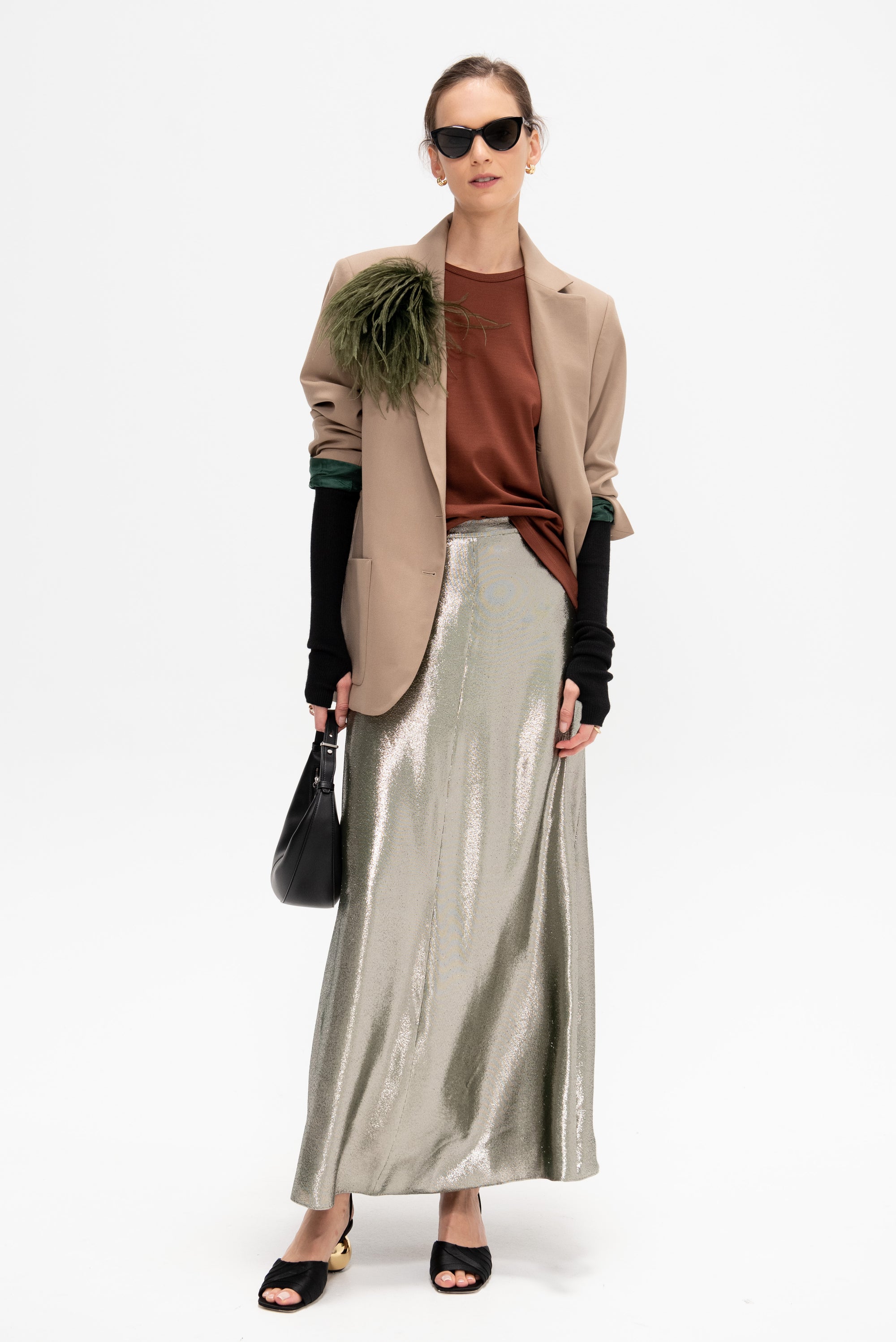 Garonne - Silk and Lurex Skirt, Silver Green