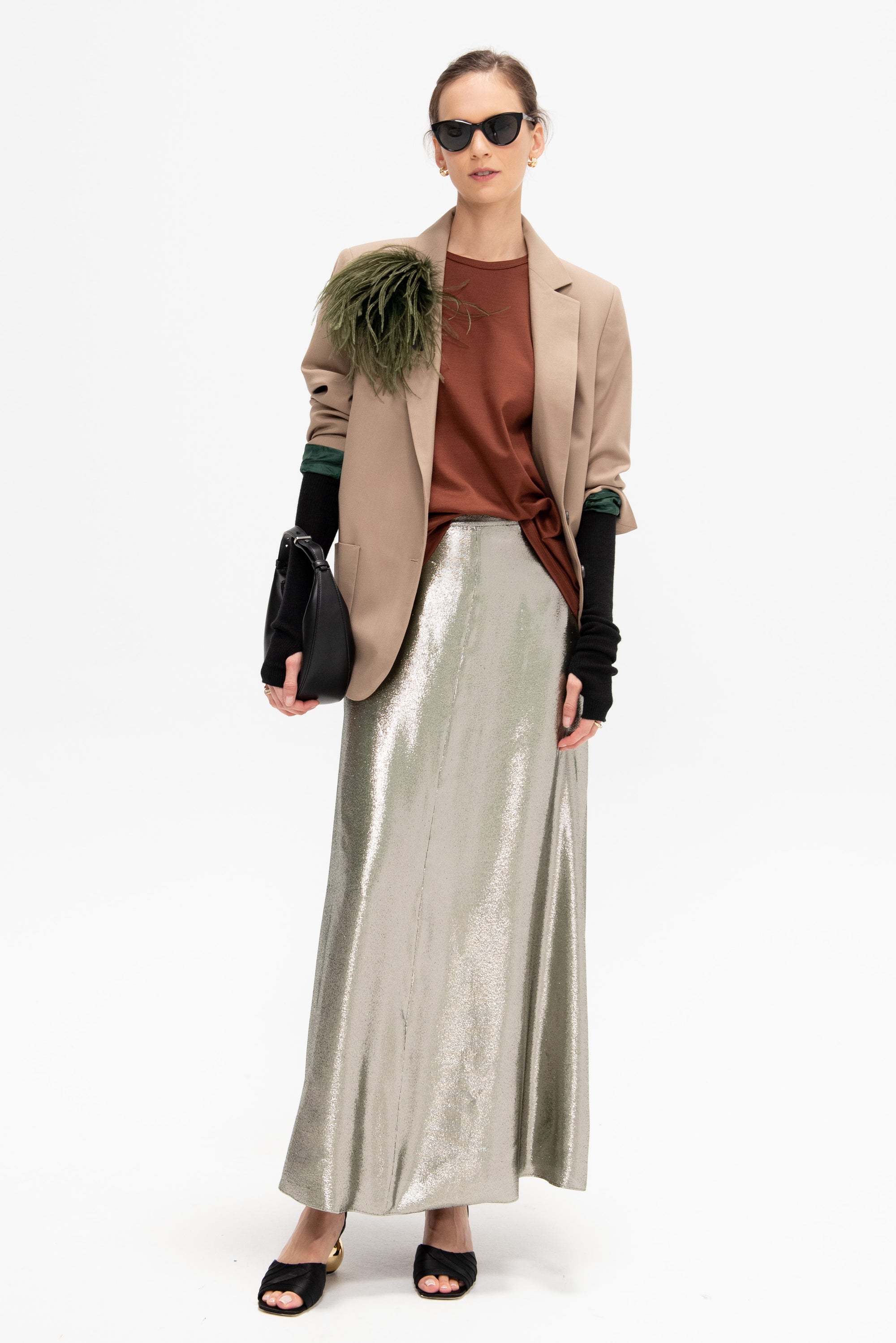 Garonne - Silk and Lurex Skirt, Silver Green