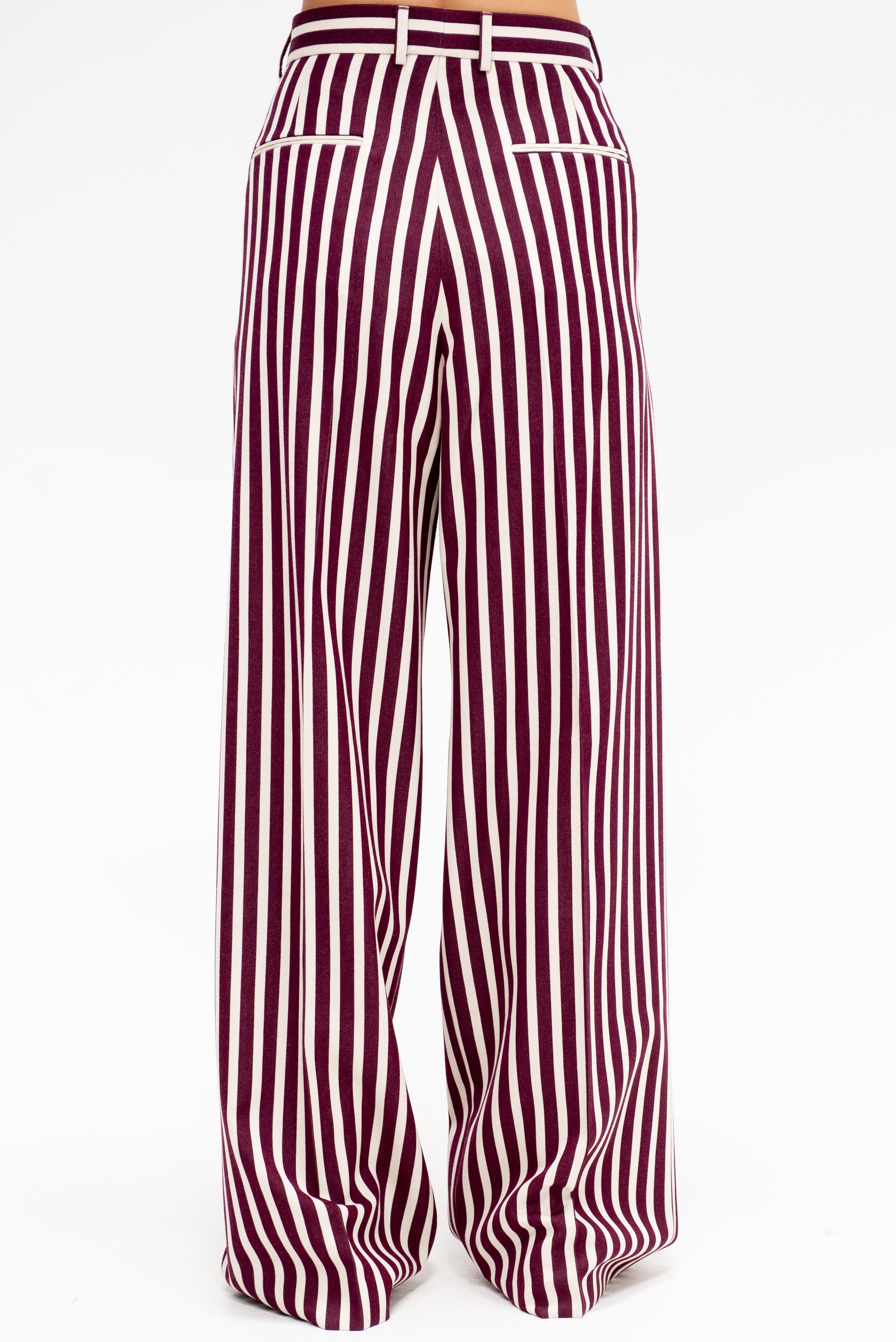 Léna - Striped English Wool Trousers, Ecru &amp; Burgundy