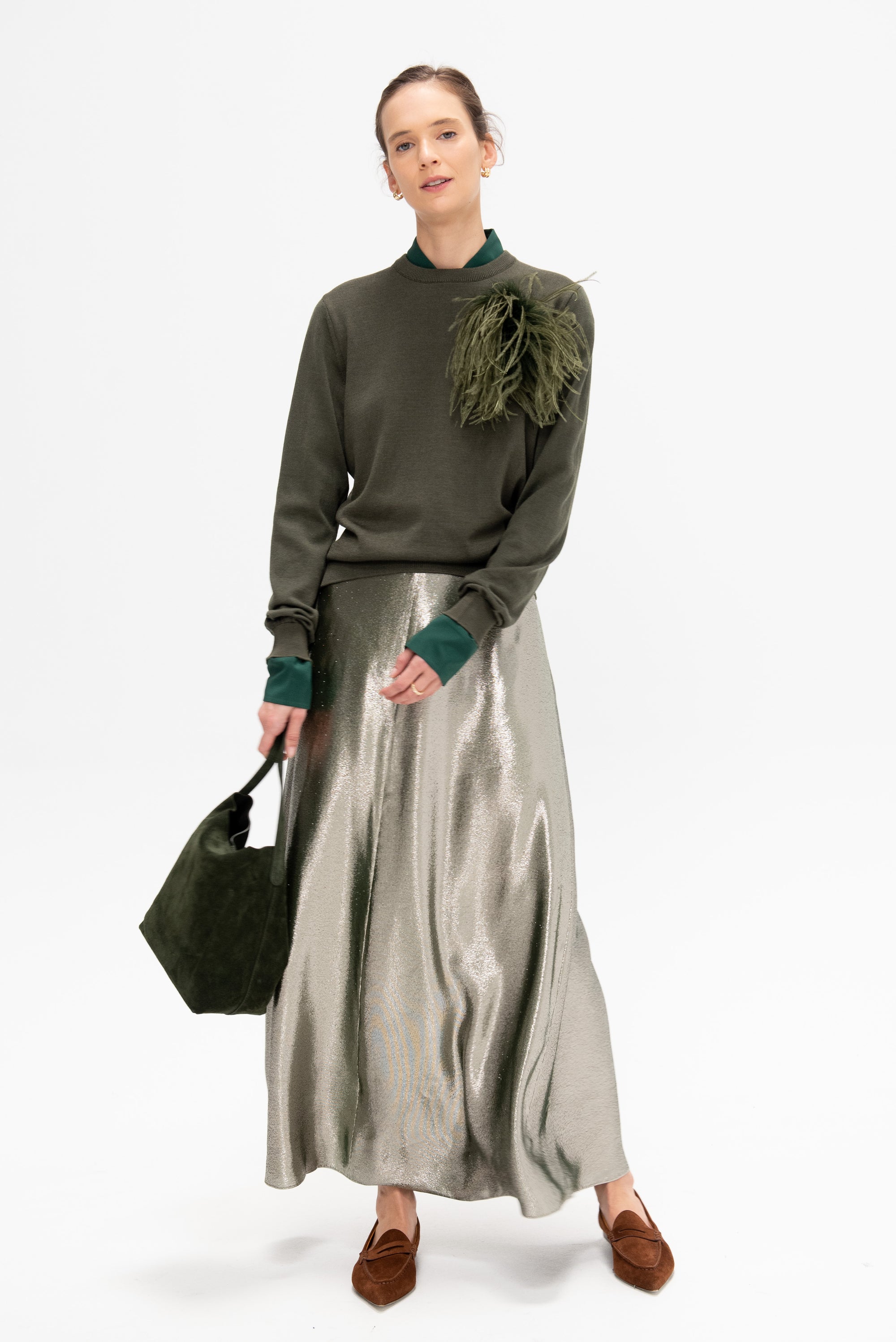 Reno - Merino Wool and Silk Crew Neck Sweater, Khaki