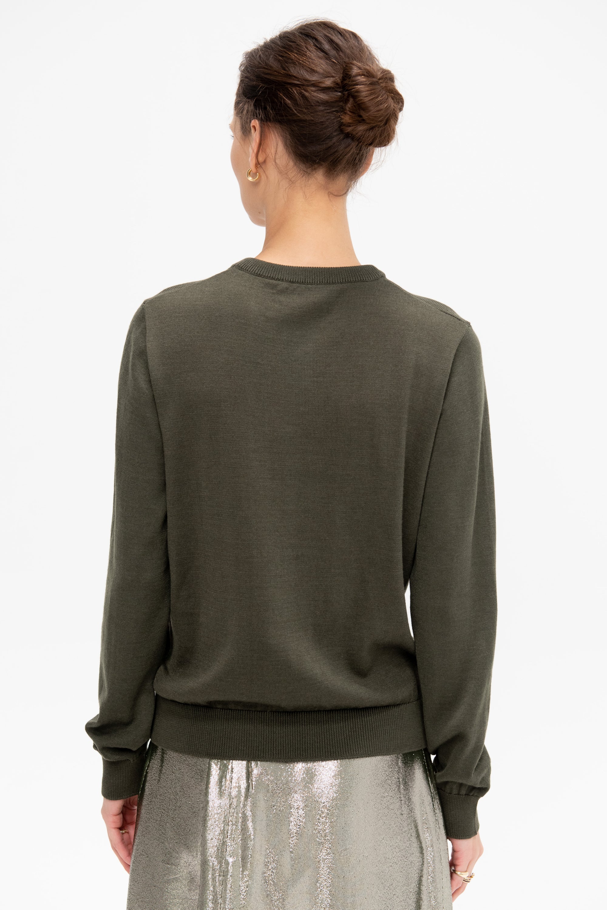 Reno - Merino Wool and Silk Crew Neck Sweater, Khaki