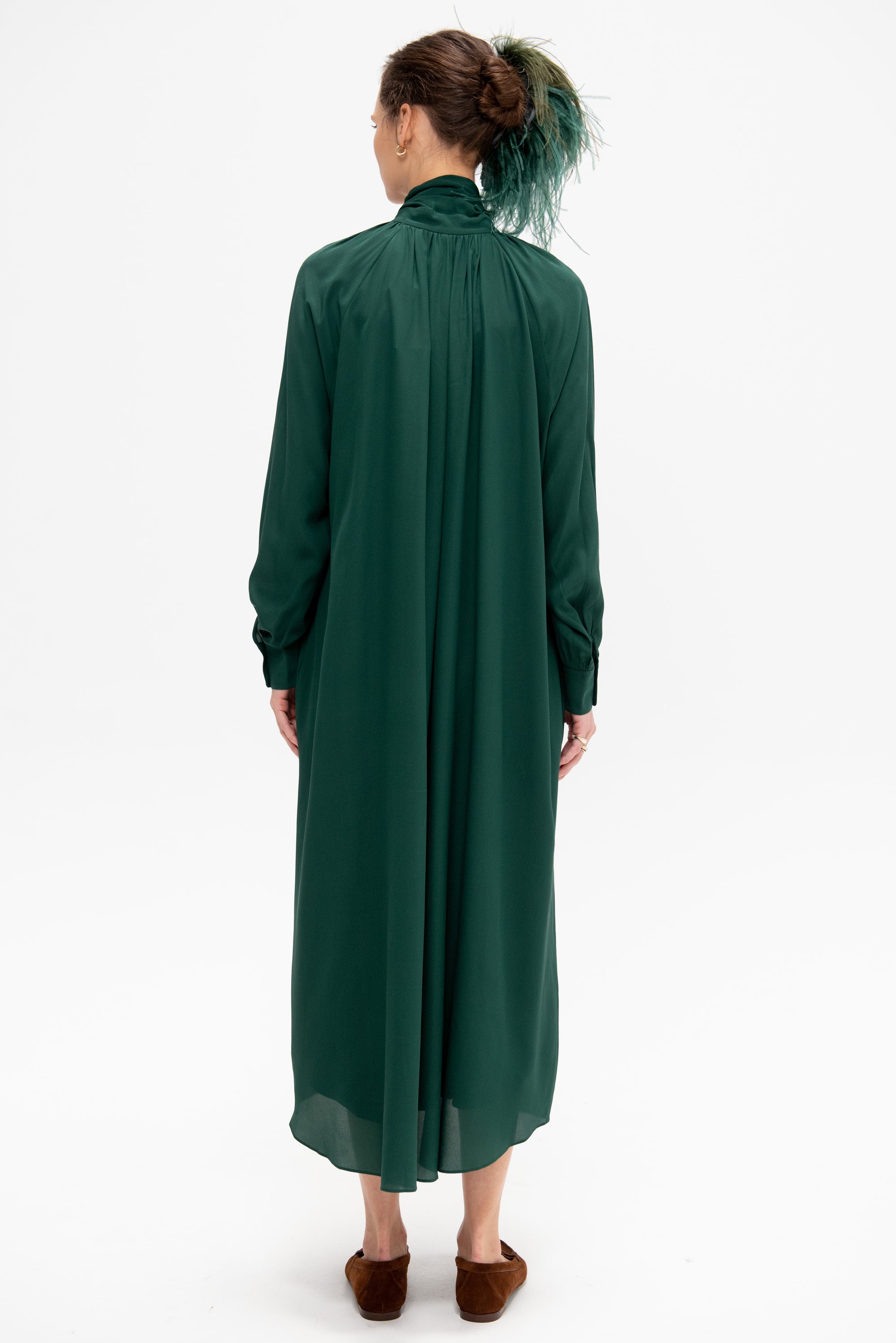 Rhine - Silk Crepe Bow Dress, Forest