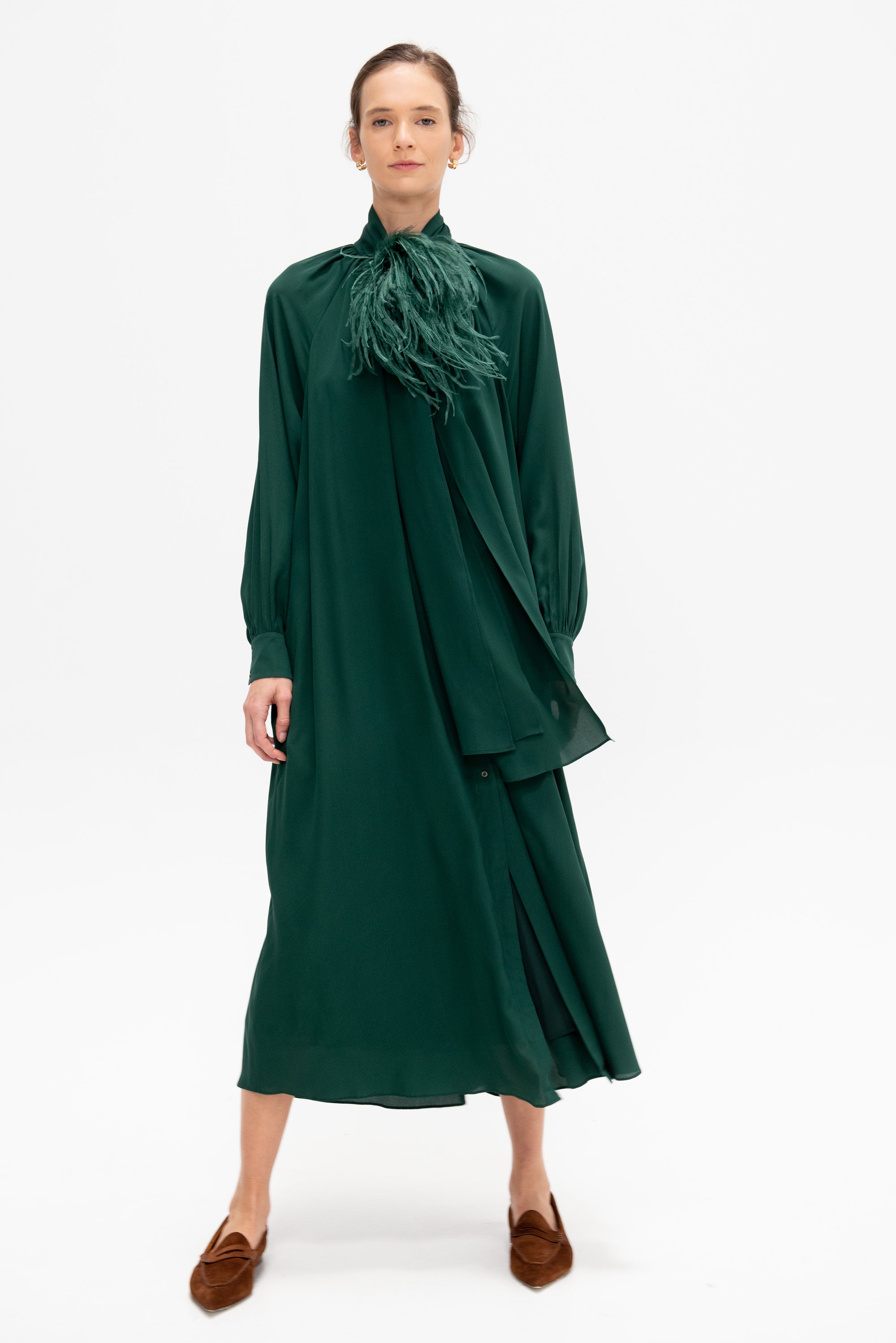 Rhine - Silk Crepe Bow Dress, Forest