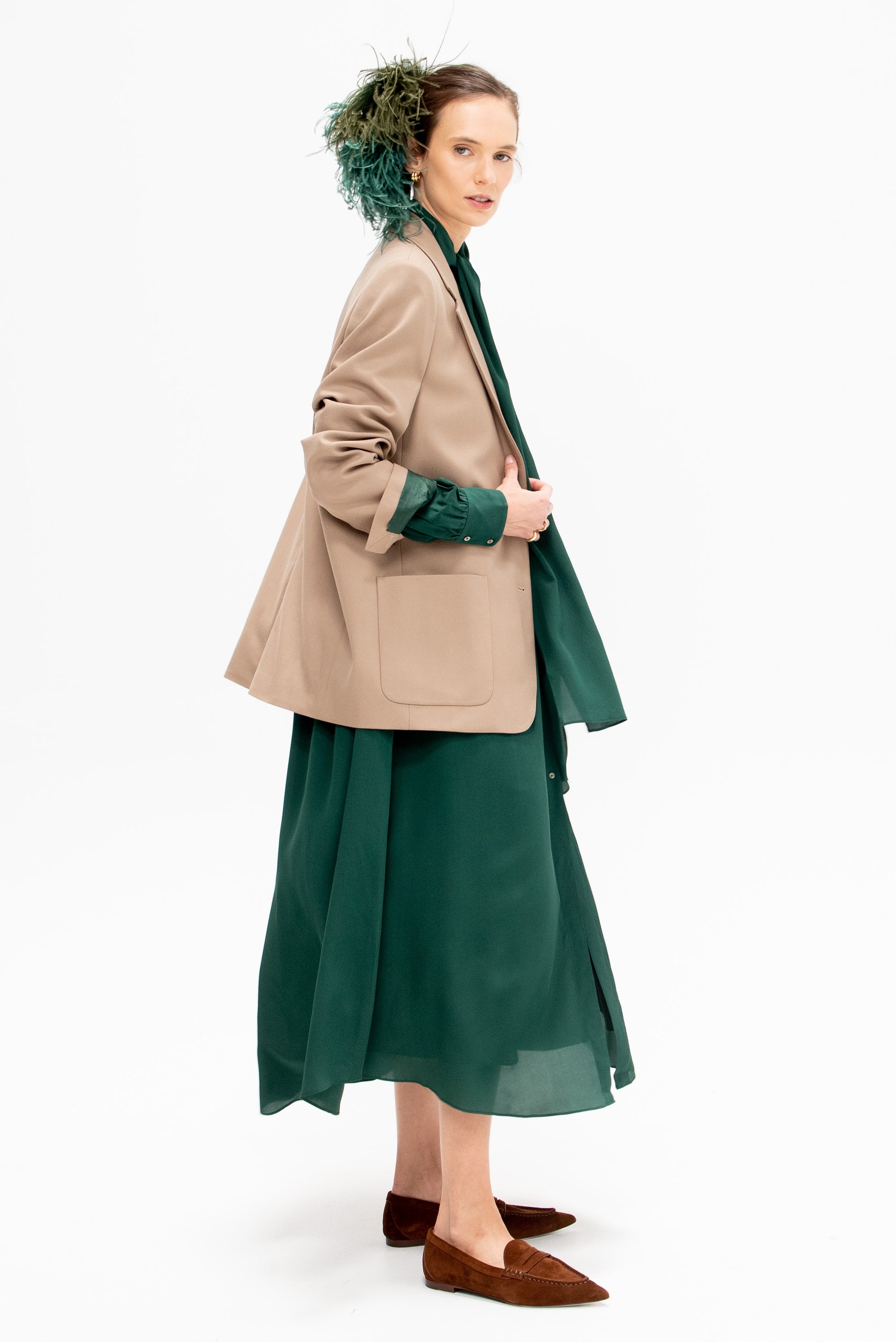 Rhine - Silk Crepe Bow Dress, Forest