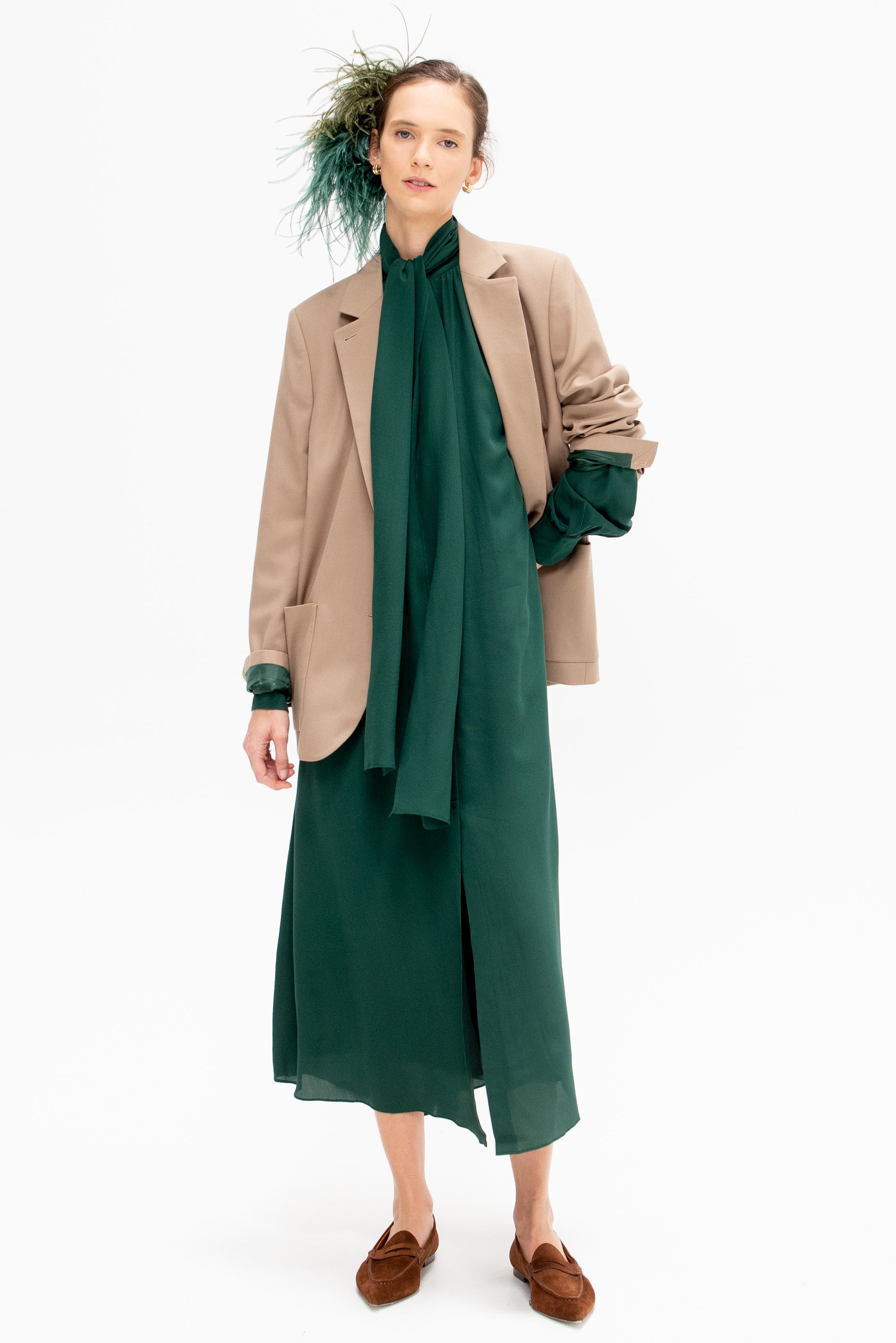 Rhine - Silk Crepe Bow Dress, Forest