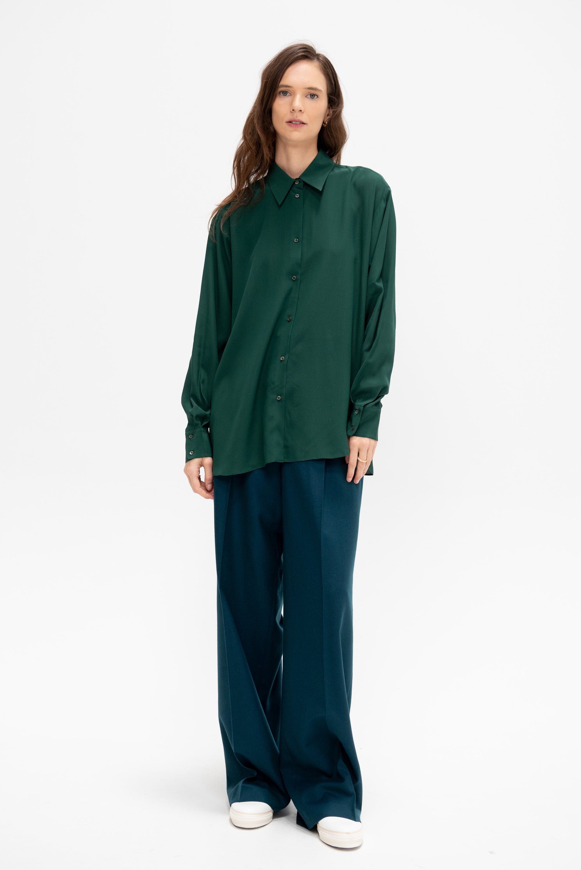 Volga - Silk Crepe Shirt, Forest
