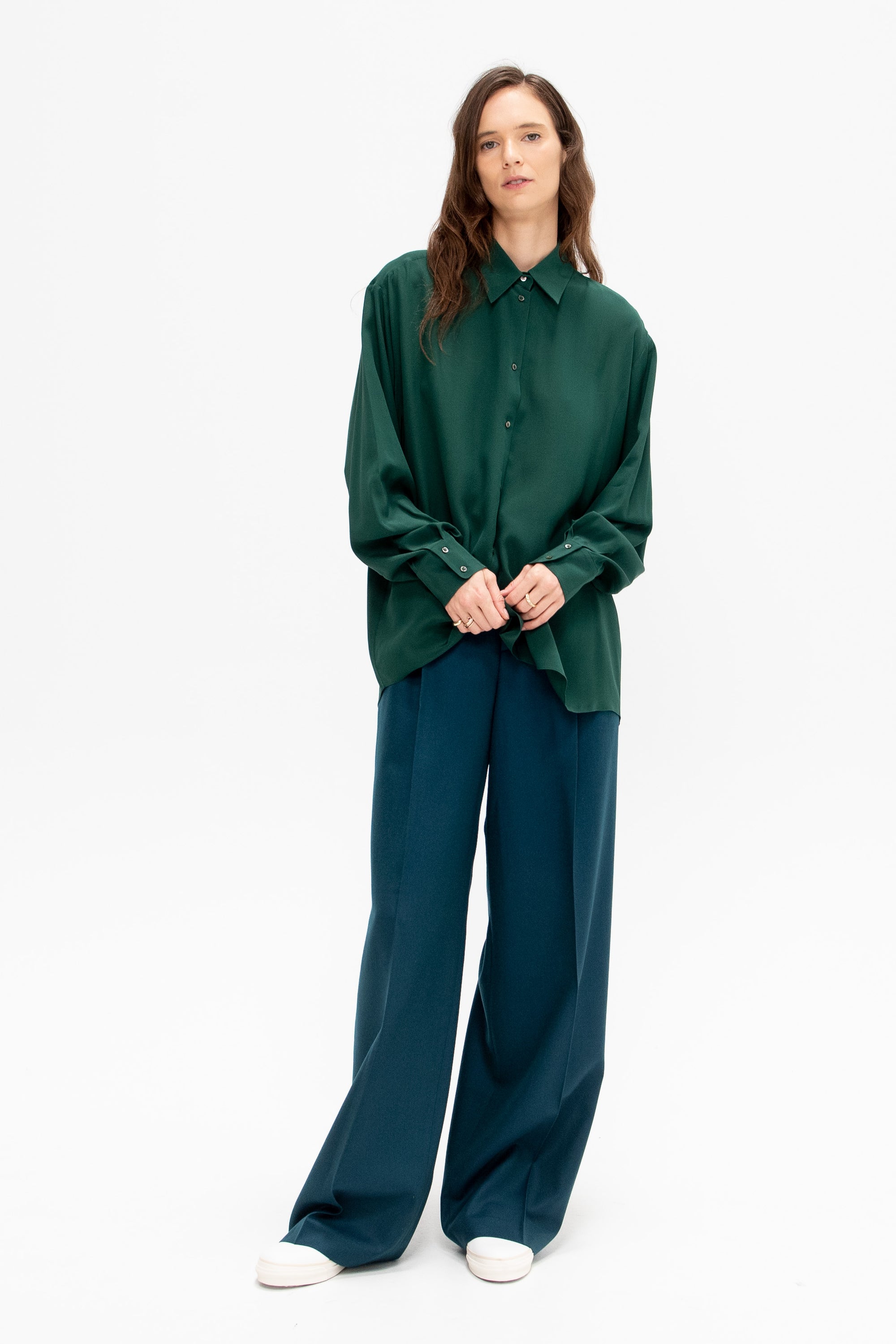 Volga - Silk Crepe Shirt, Forest