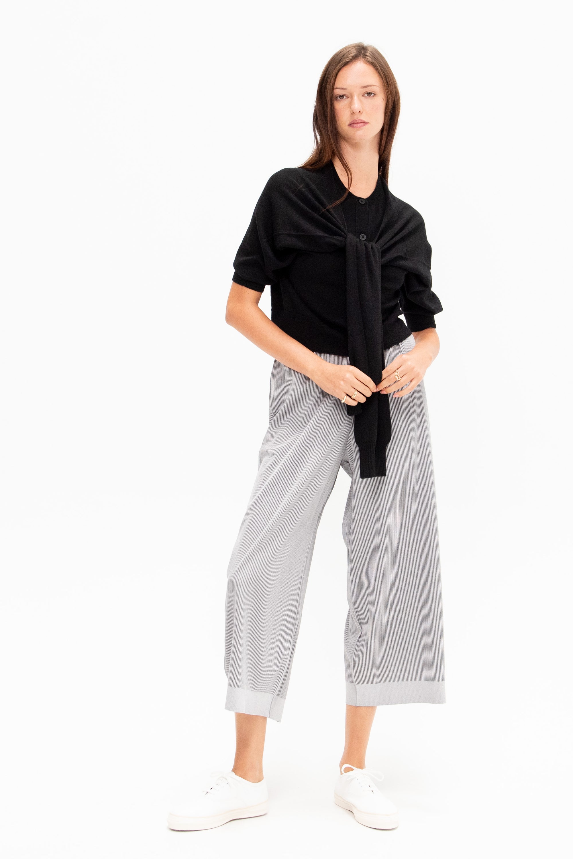 Four-Sleeved Wool Cardigan, Black