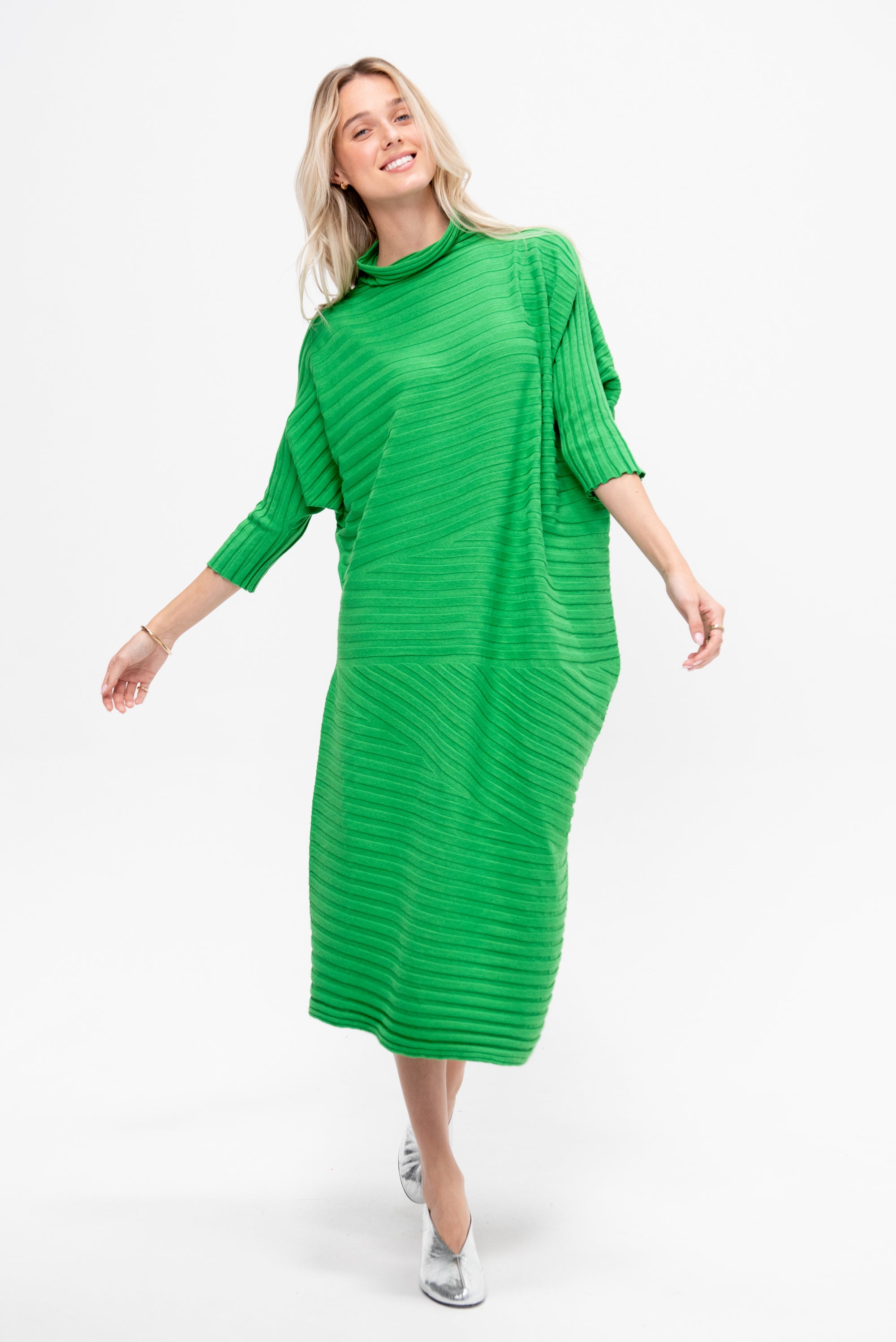 Cotton Cashmere Knit Dress, Green