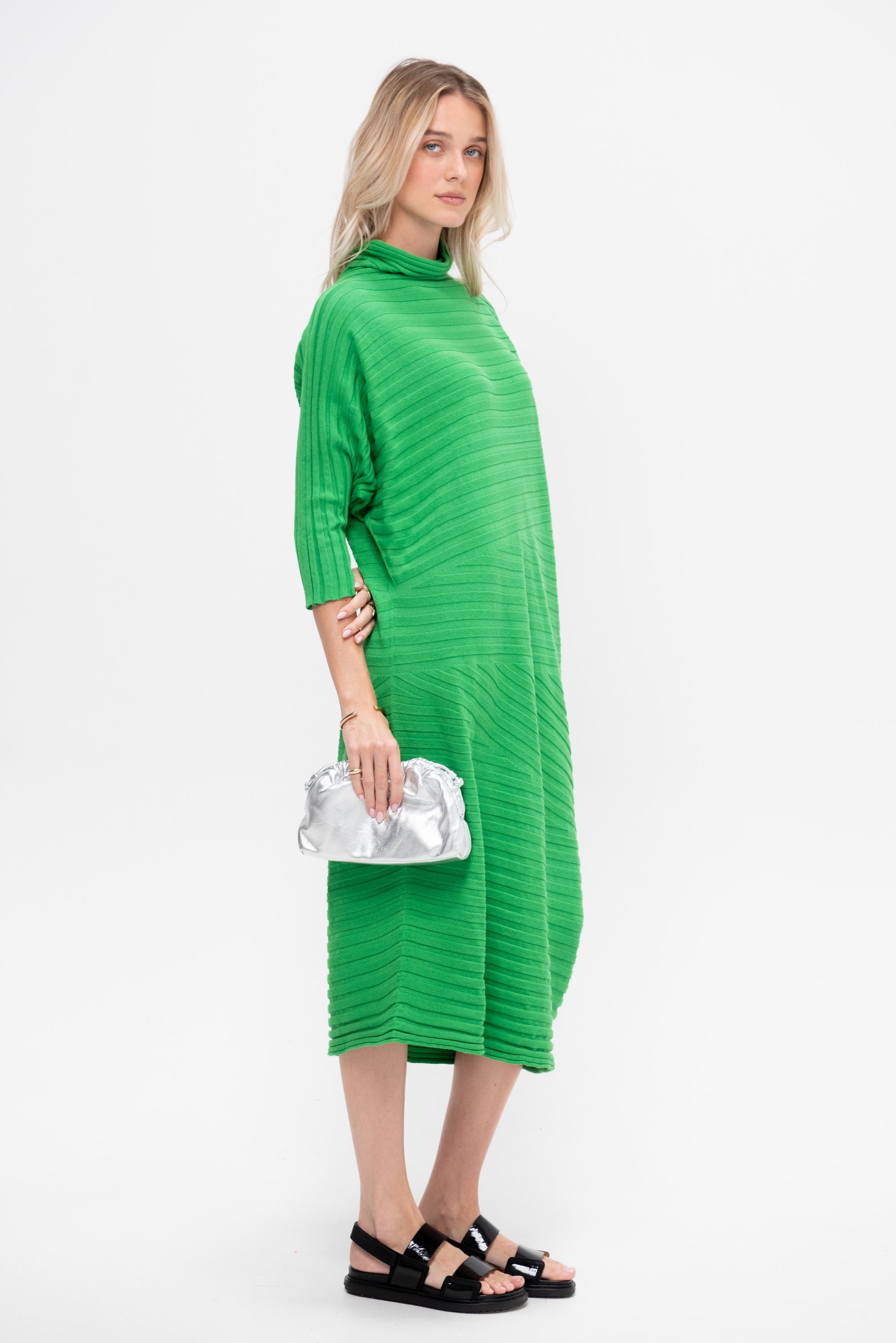 Cotton Cashmere Knit Dress, Green