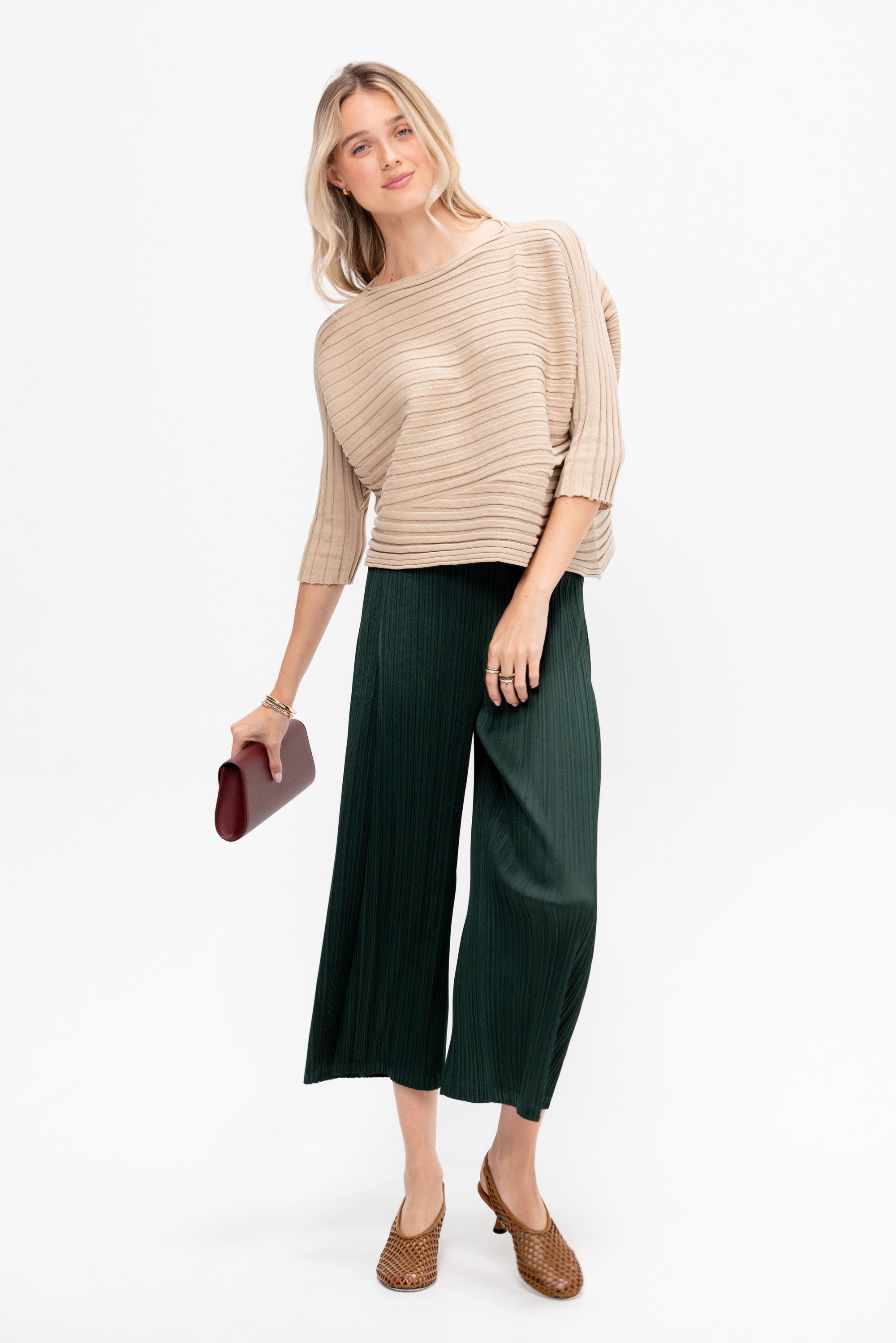 Cotton Cashmere Knit Top, Beige