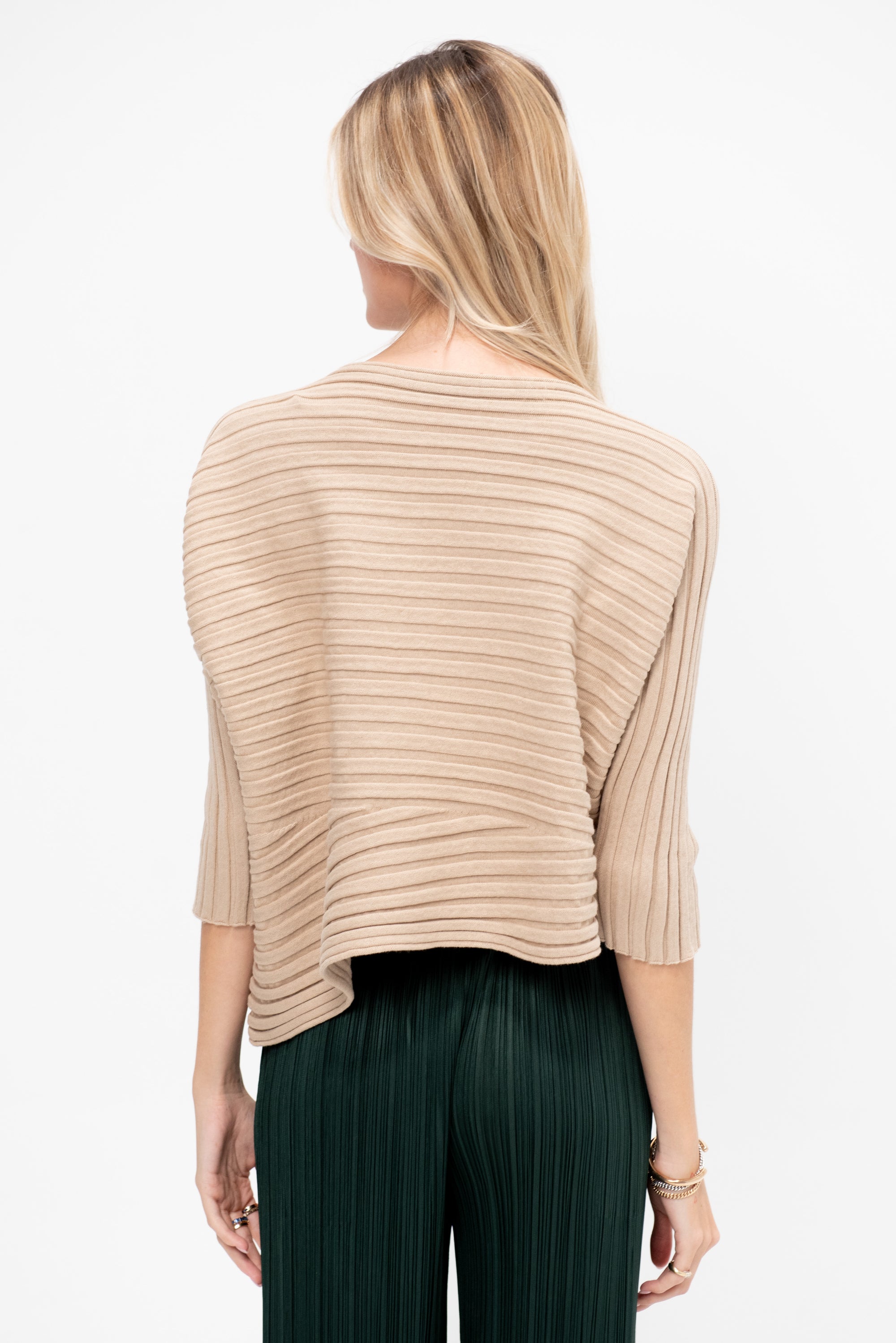 Cotton Cashmere Knit Top, Beige