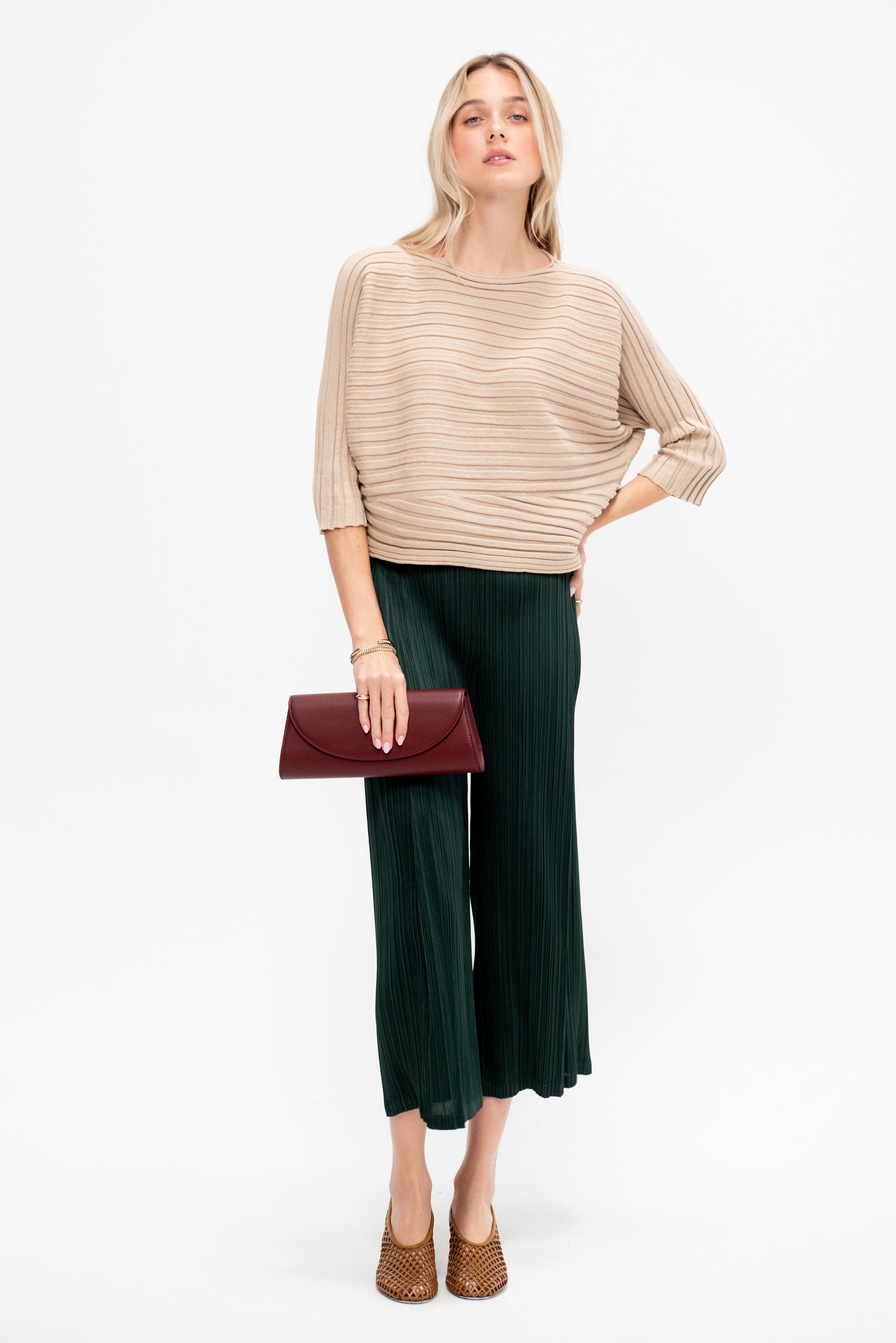 Cotton Cashmere Knit Top, Beige