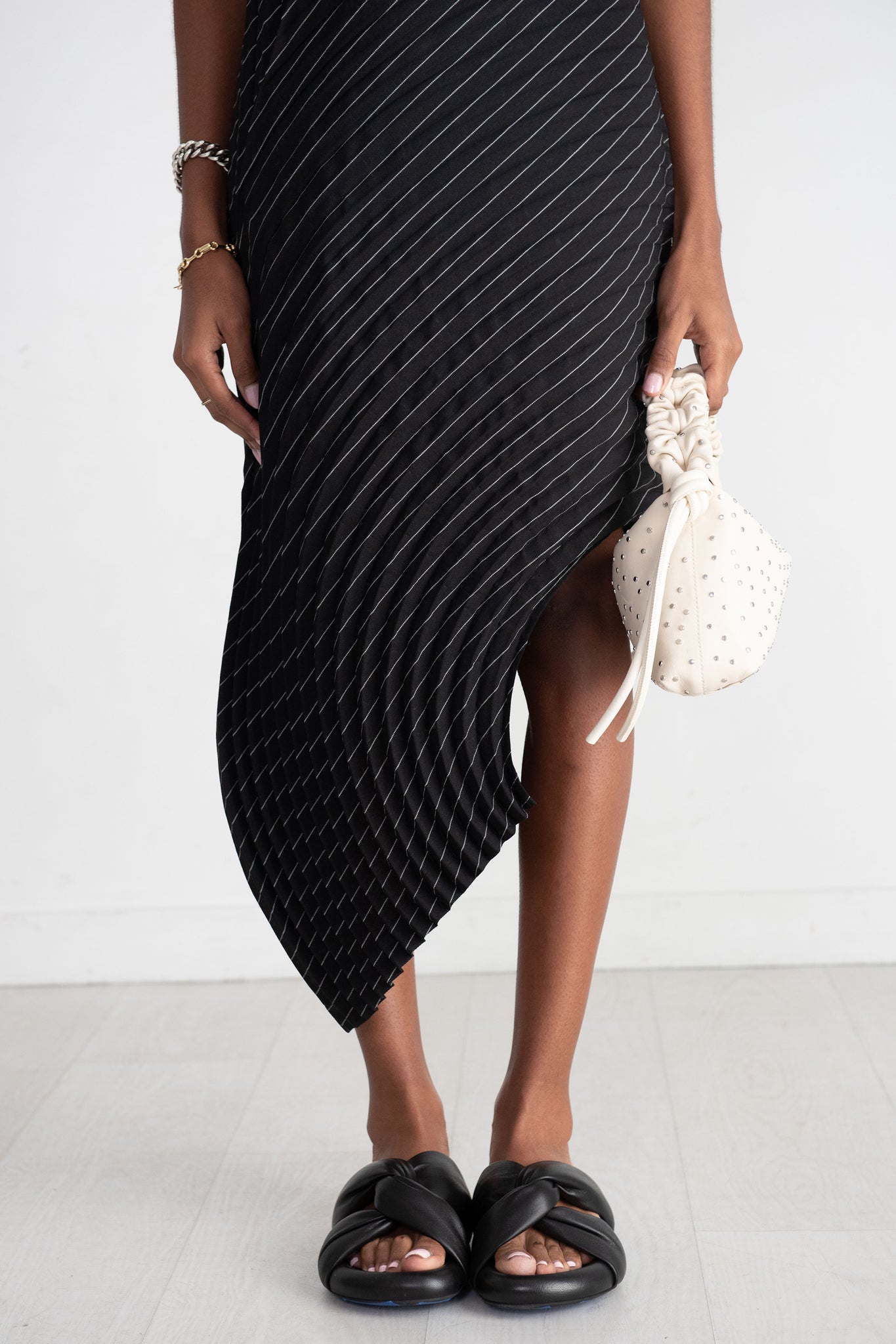 Issey Miyake - Curved Pleats Dress, Black Hued Stripe