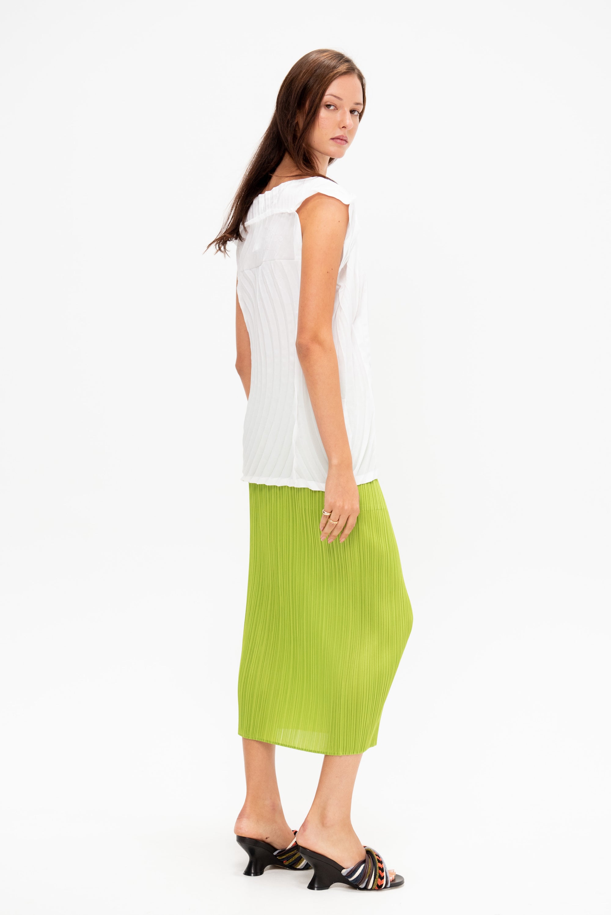Paper Bag Pleats Top, White