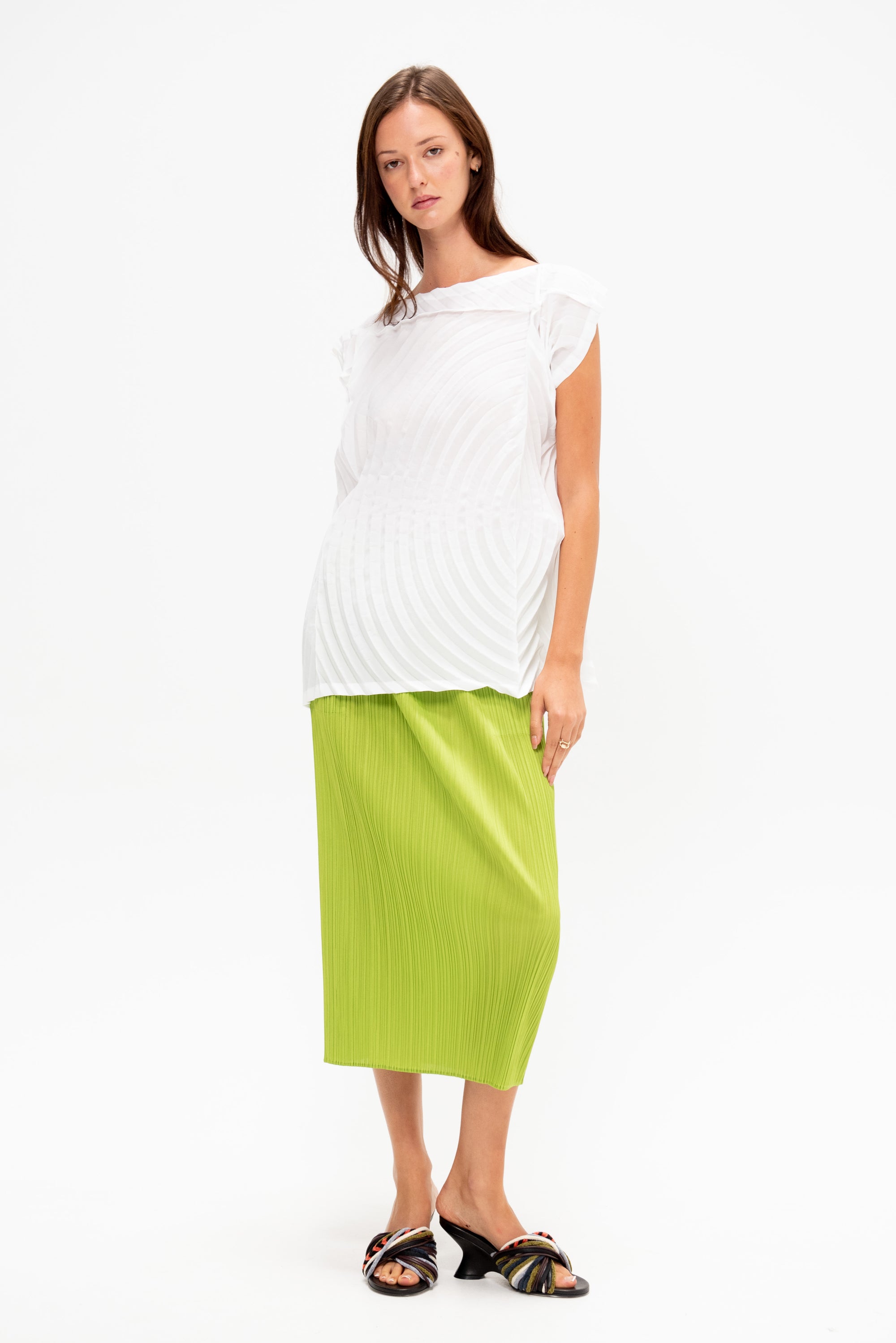Paper Bag Pleats Top, White