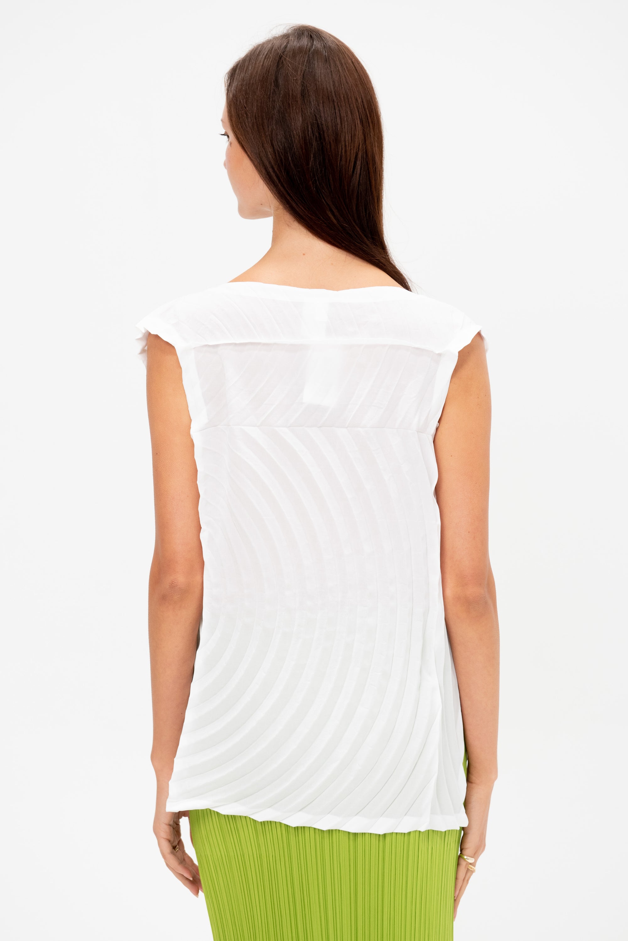 Paper Bag Pleats Top, White