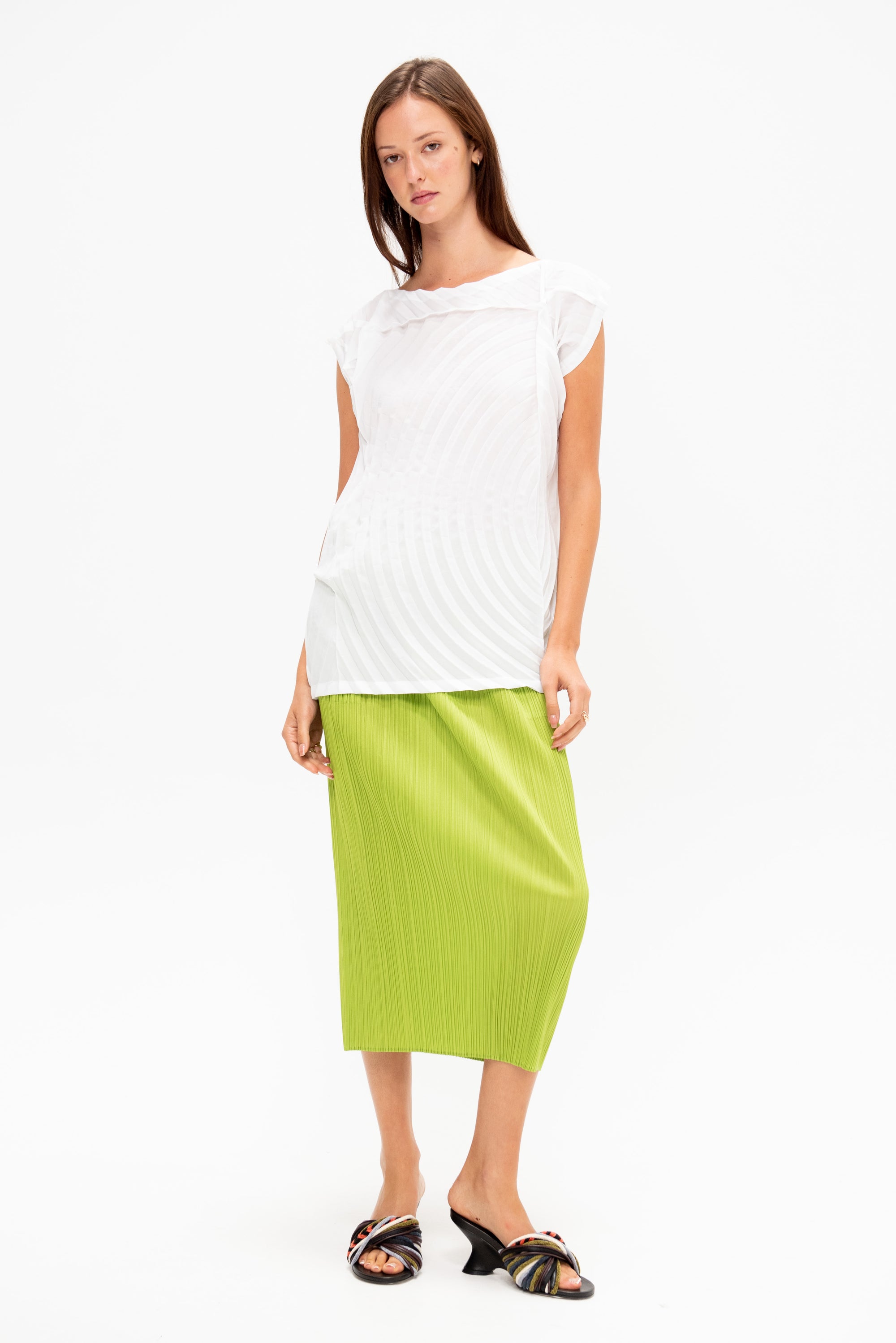 Paper Bag Pleats Top, White