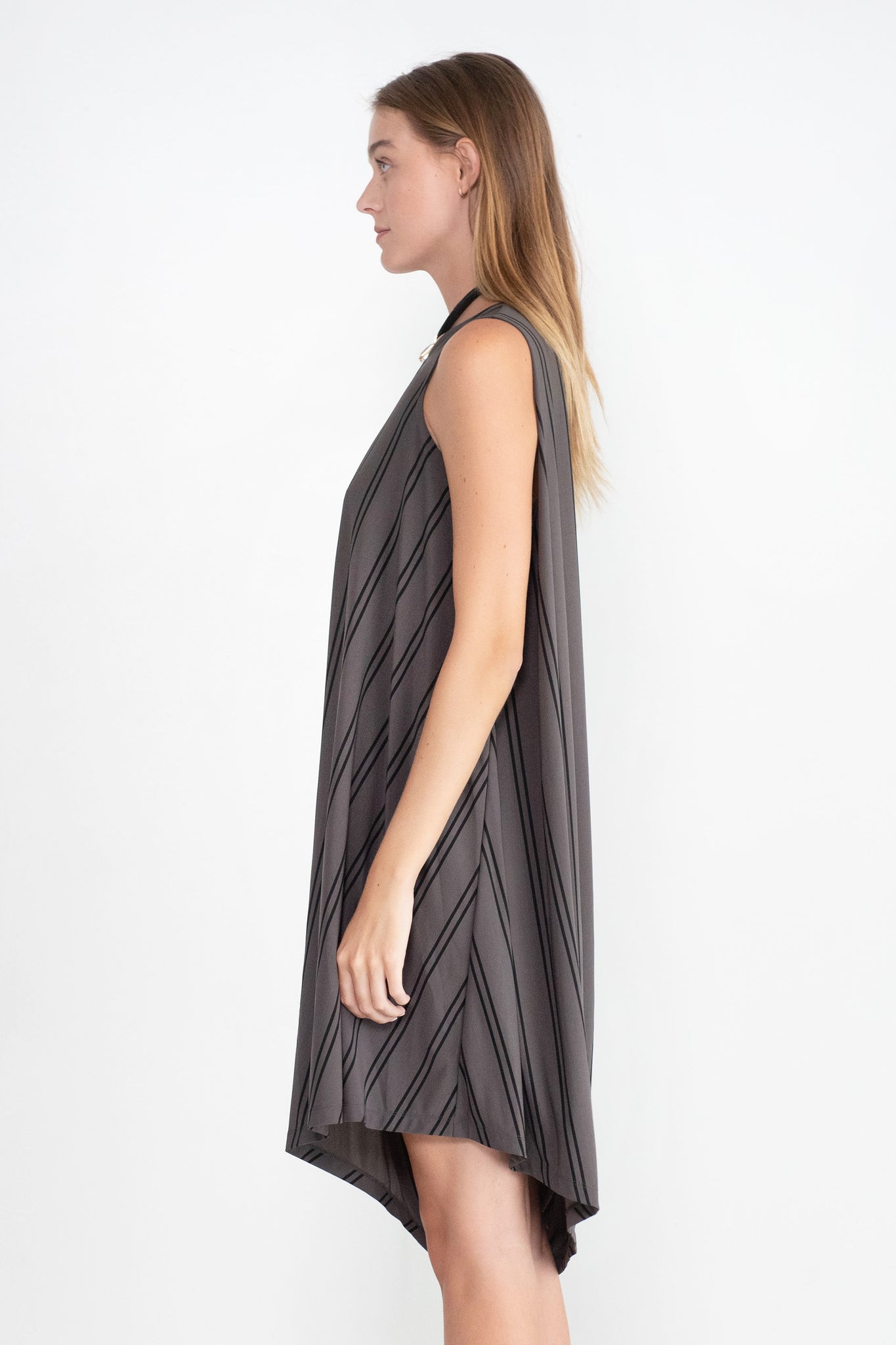 Issey Miyake - Stripe Drape Jersey Dress, Gray