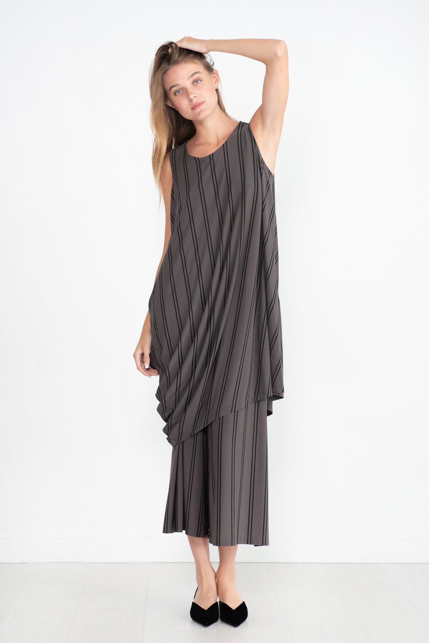Issey Miyake - Stripe Drape Jersey Dress, Gray