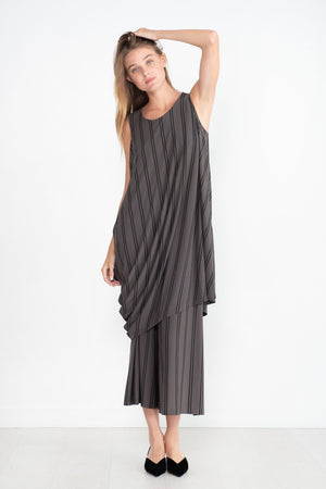Issey Miyake - Stripe Drape Jersey Dress, Gray