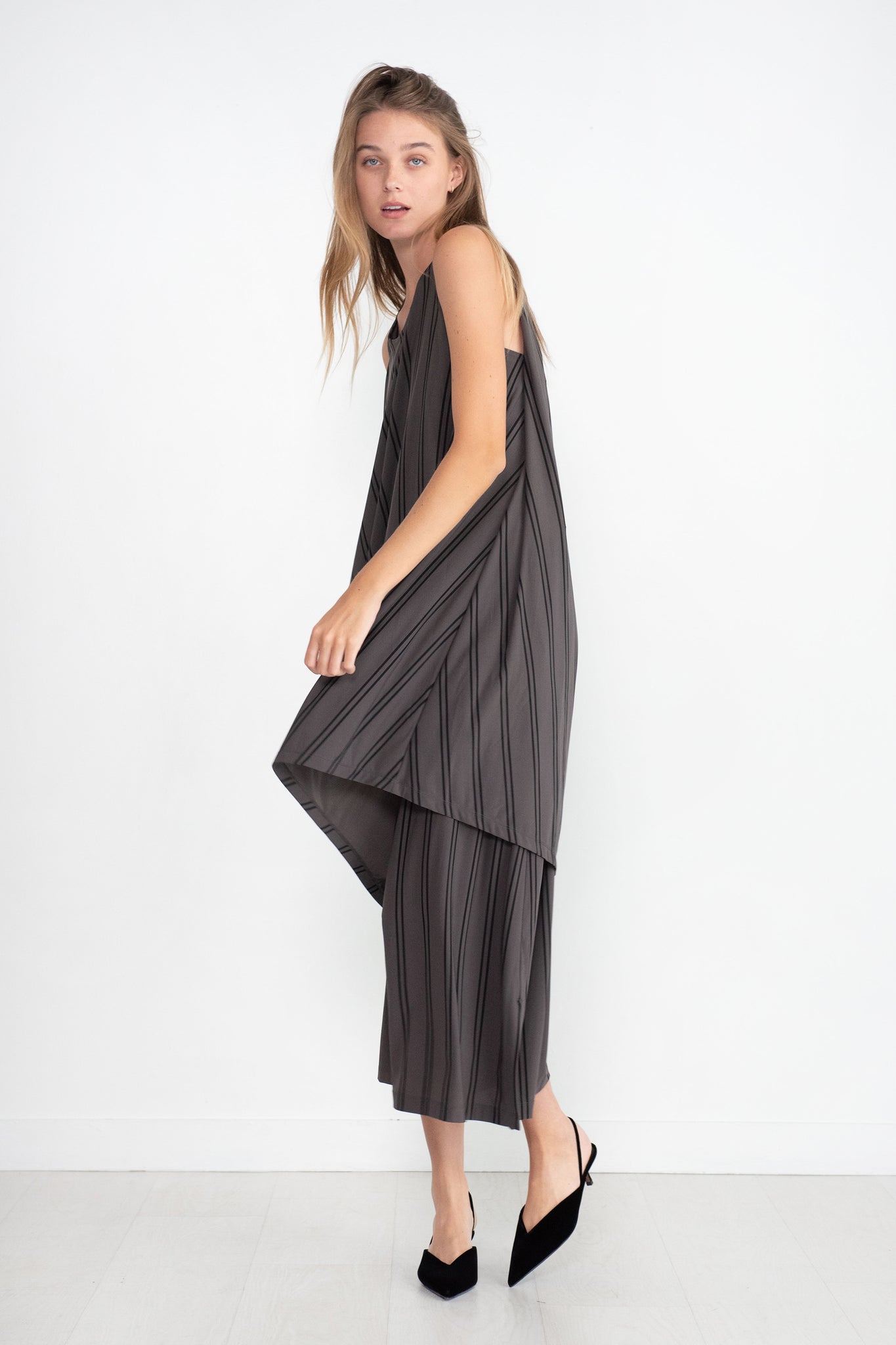 Issey Miyake - Stripe Drape Jersey Dress, Gray