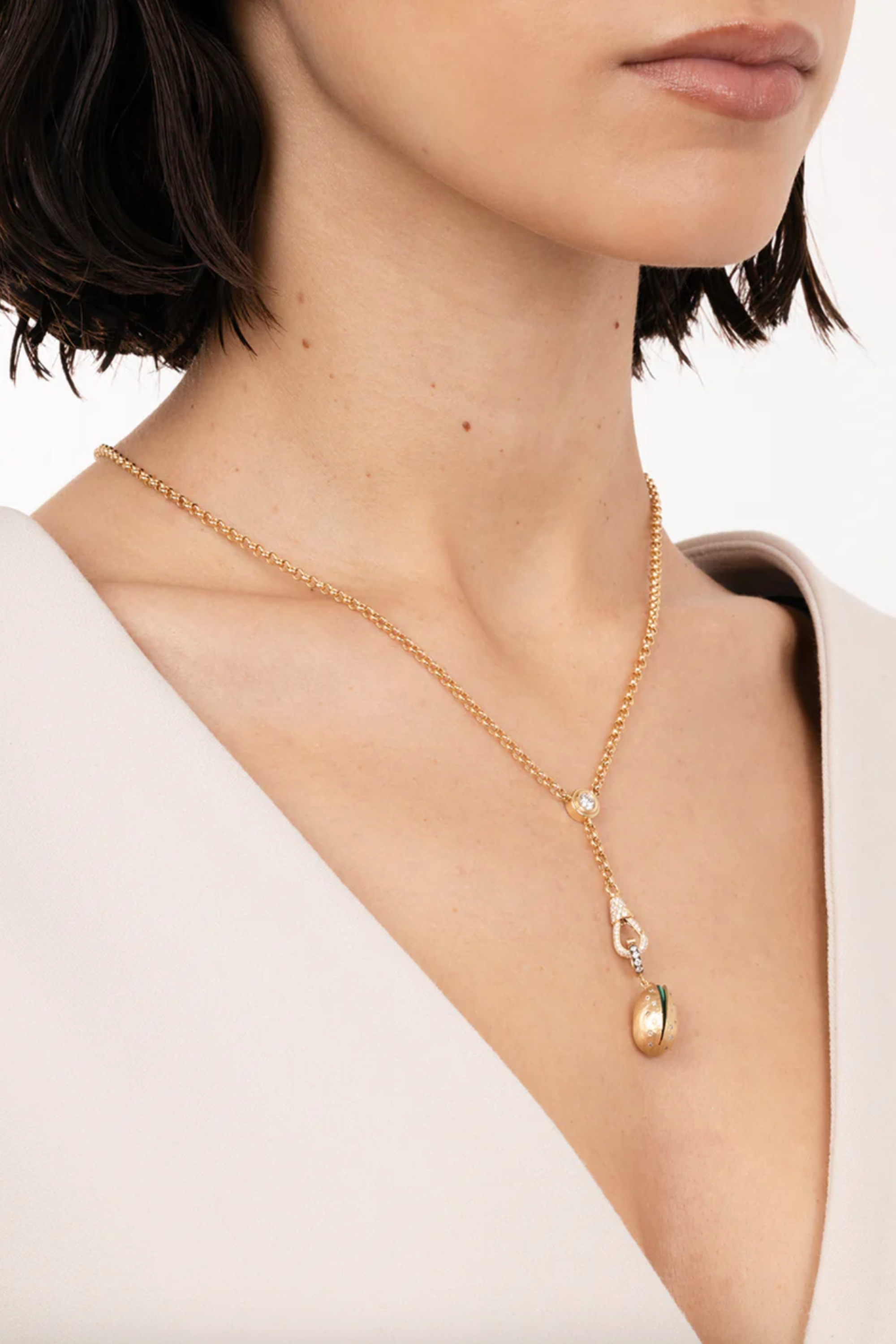 Small Diamond Hook Lariat Necklace, Yellow Gold – Kick Pleat