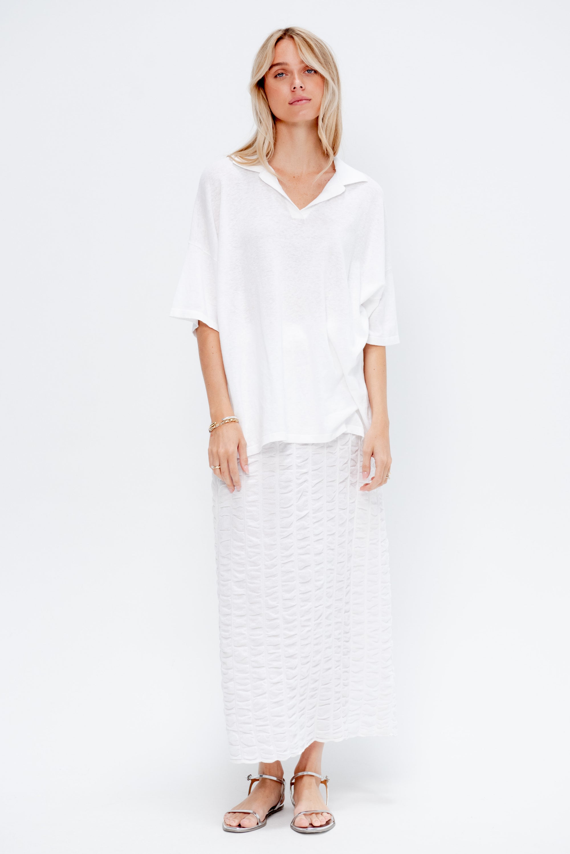 Ruche Skirt, White