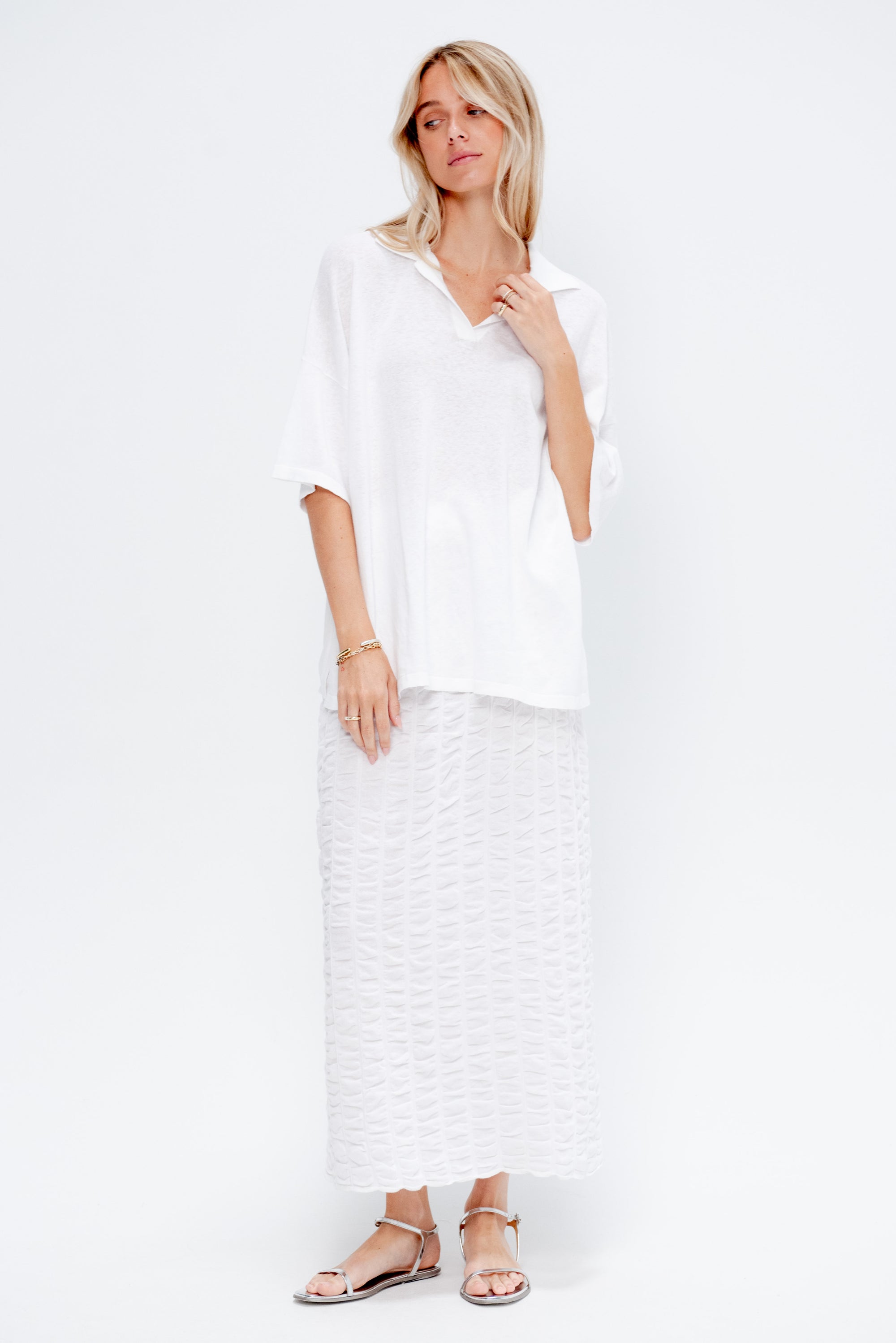 Ruche Skirt, White