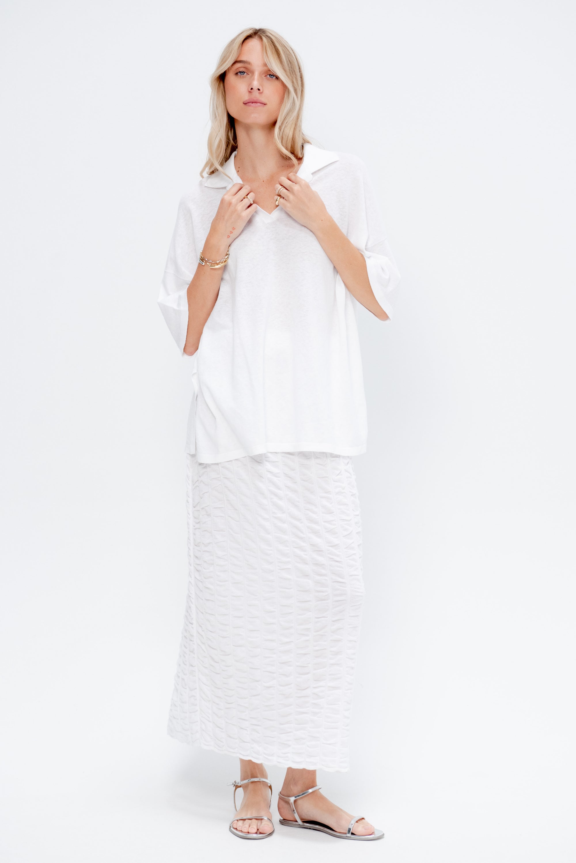 Ruche Skirt, White