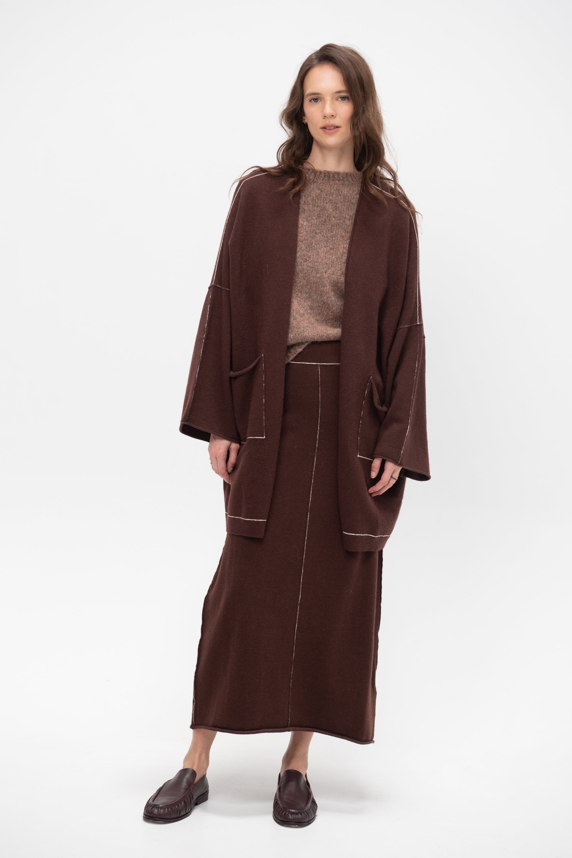 Stitch Wide Cardigan, Merlot