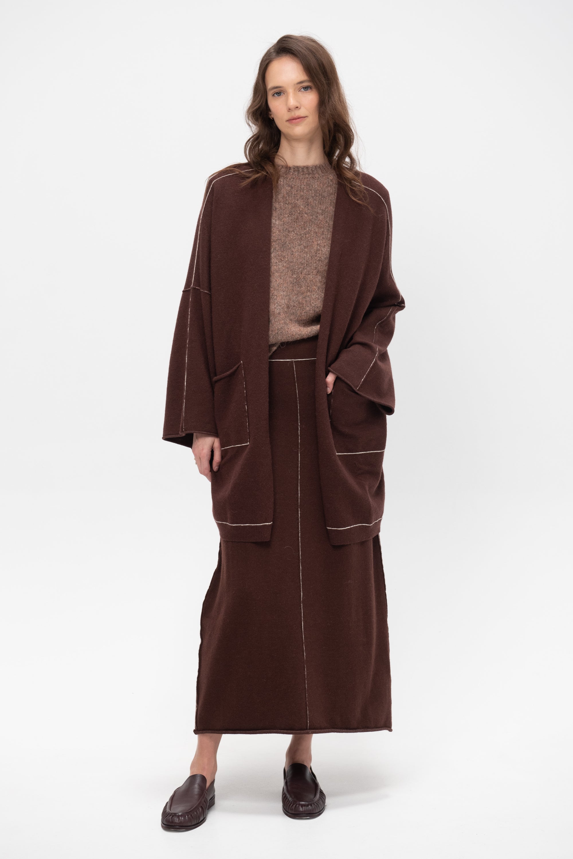 Stitch Wide Cardigan, Merlot