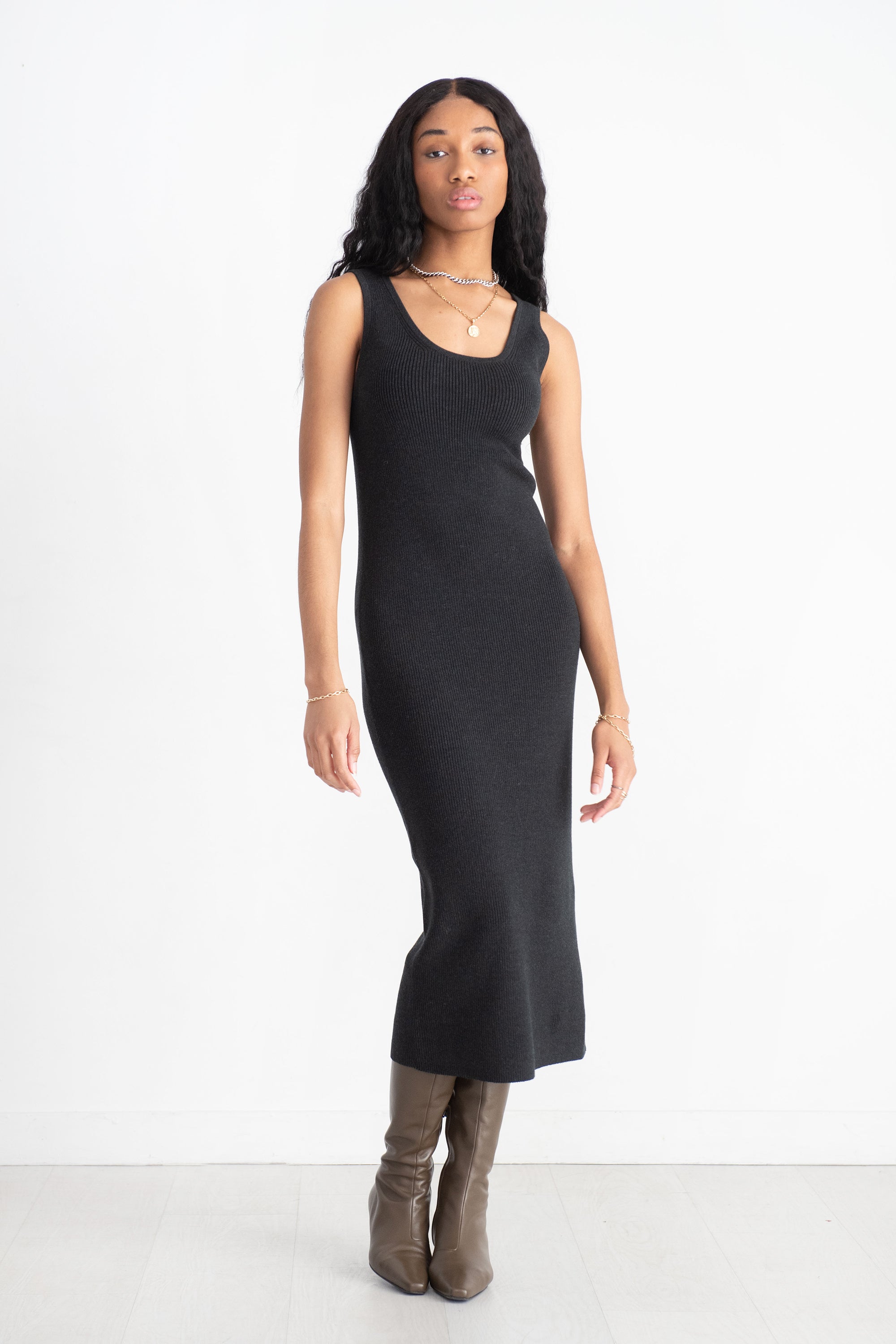 Lauren Manoogian Rib Tank Dress, Charcoal Melange – Kick Pleat