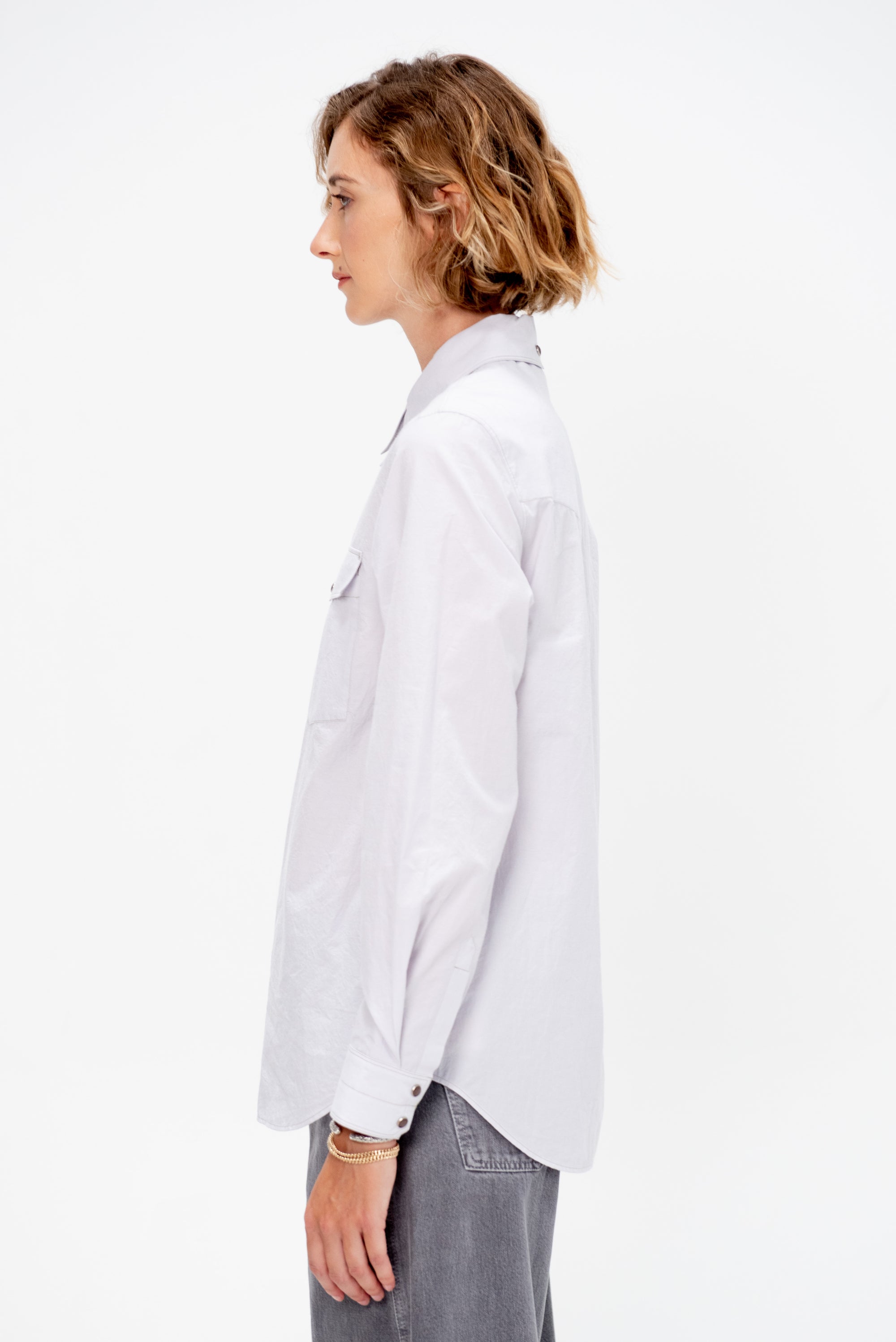 Chest-Pocket Fitted Shirt, Purple
