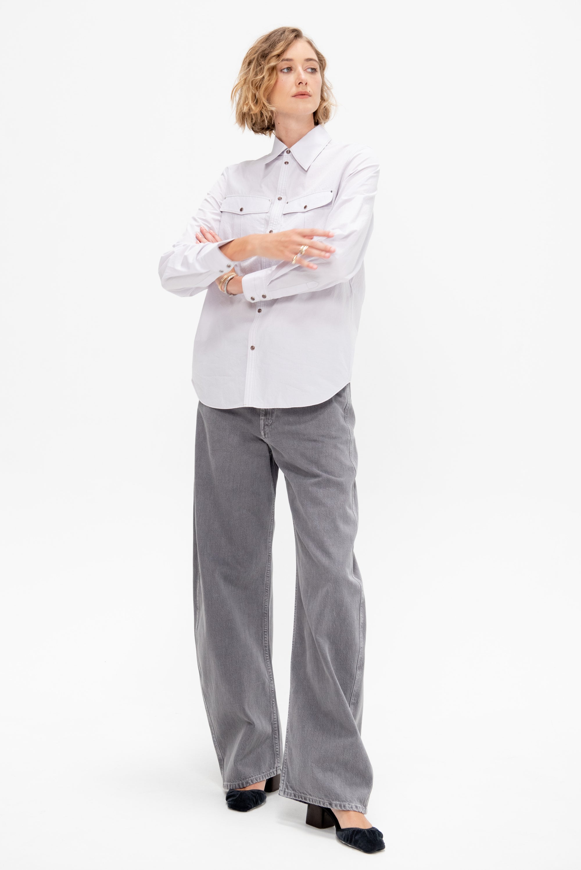 Chest-Pocket Fitted Shirt, Purple
