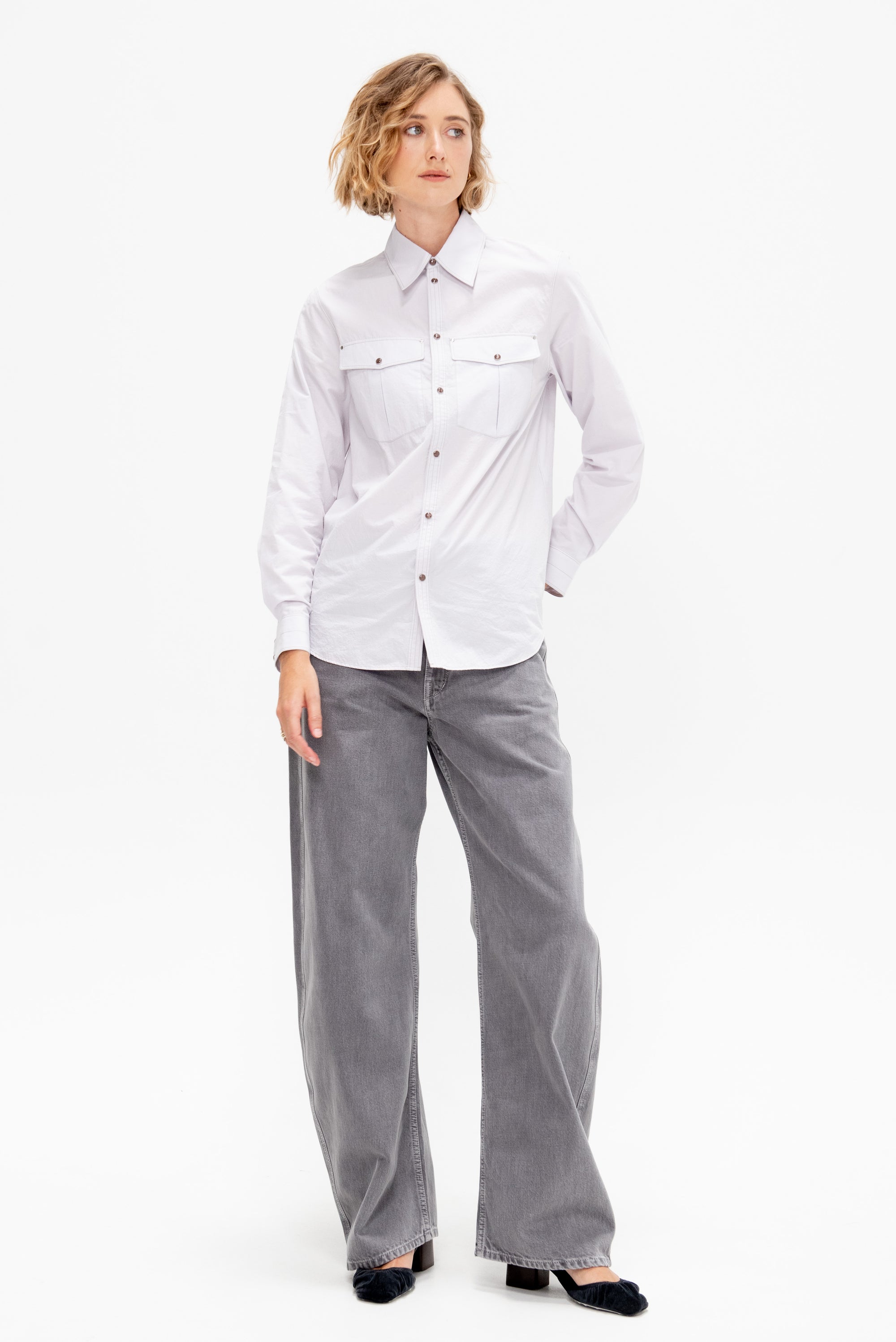Chest-Pocket Fitted Shirt, Purple