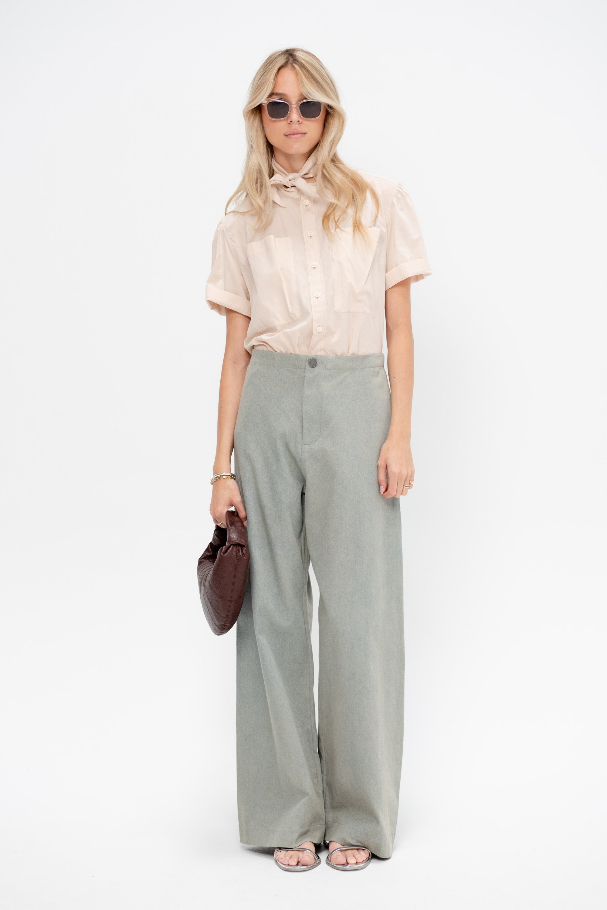 Short Sleeve Shirt with Foulard, Dusty Rose
