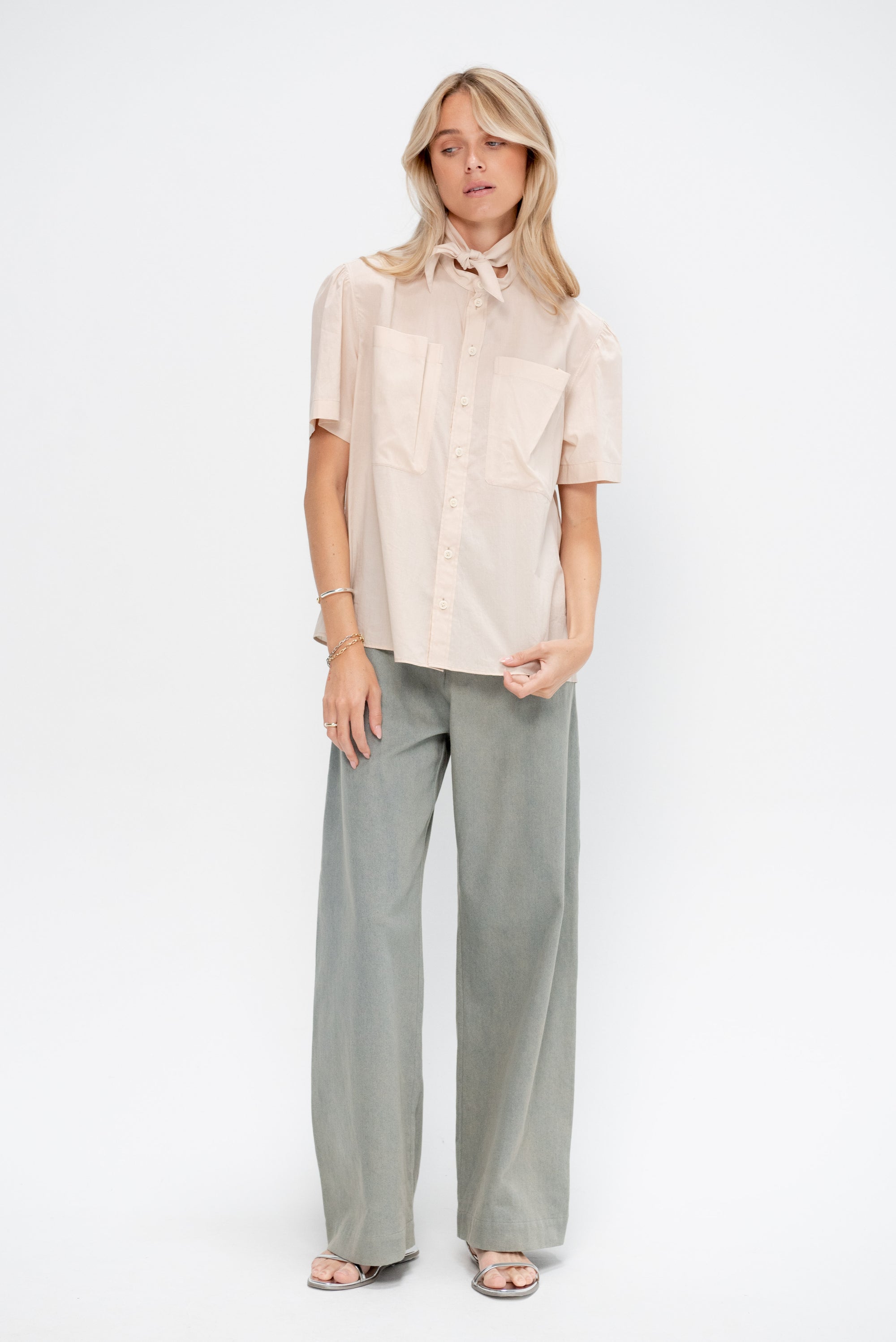 Short Sleeve Shirt with Foulard, Dusty Rose