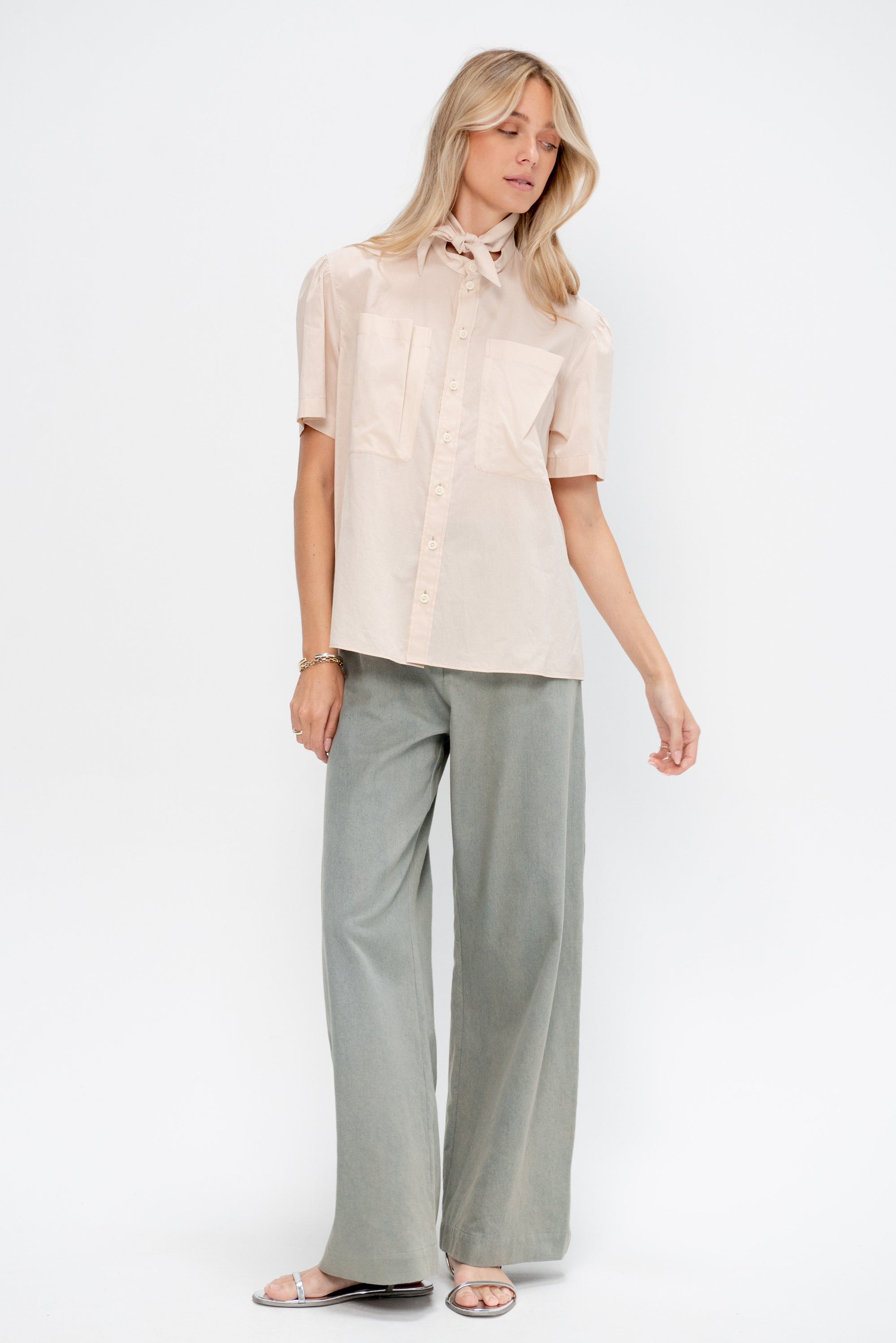 Short Sleeve Shirt with Foulard, Dusty Rose