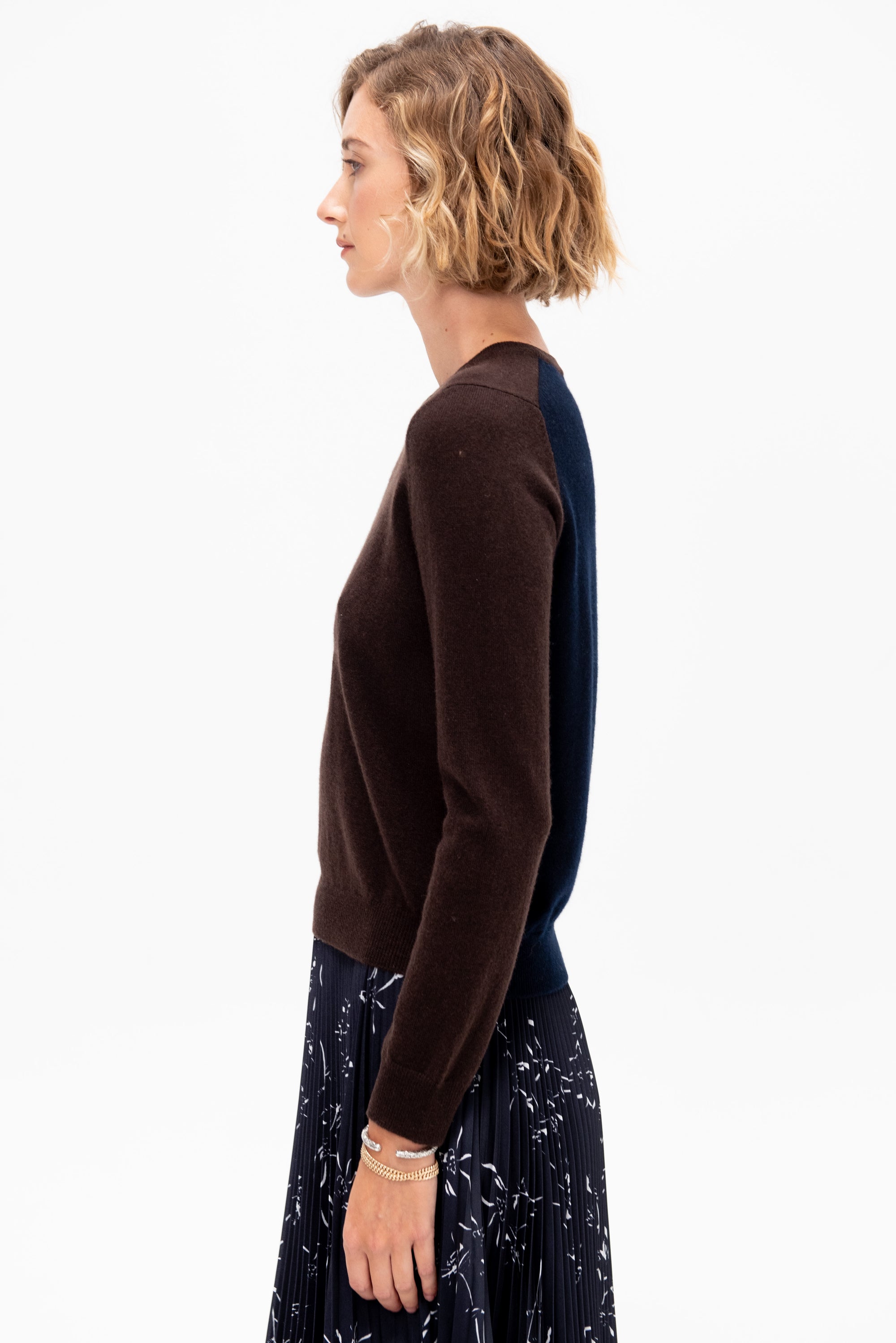 Laney Cashmere Sweater, Espresso &amp; Navy