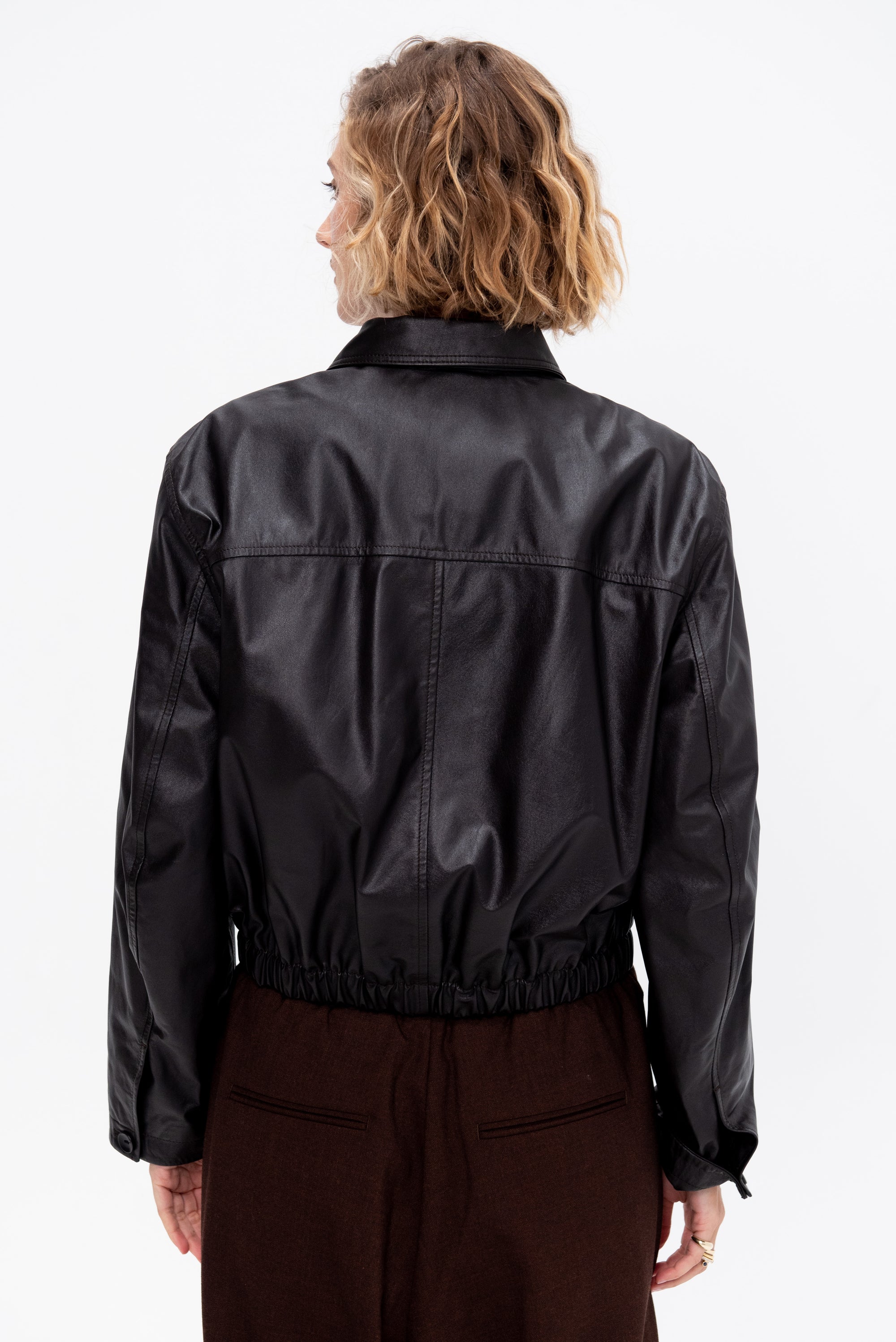 Soft Leather Blouson, Black Cherry