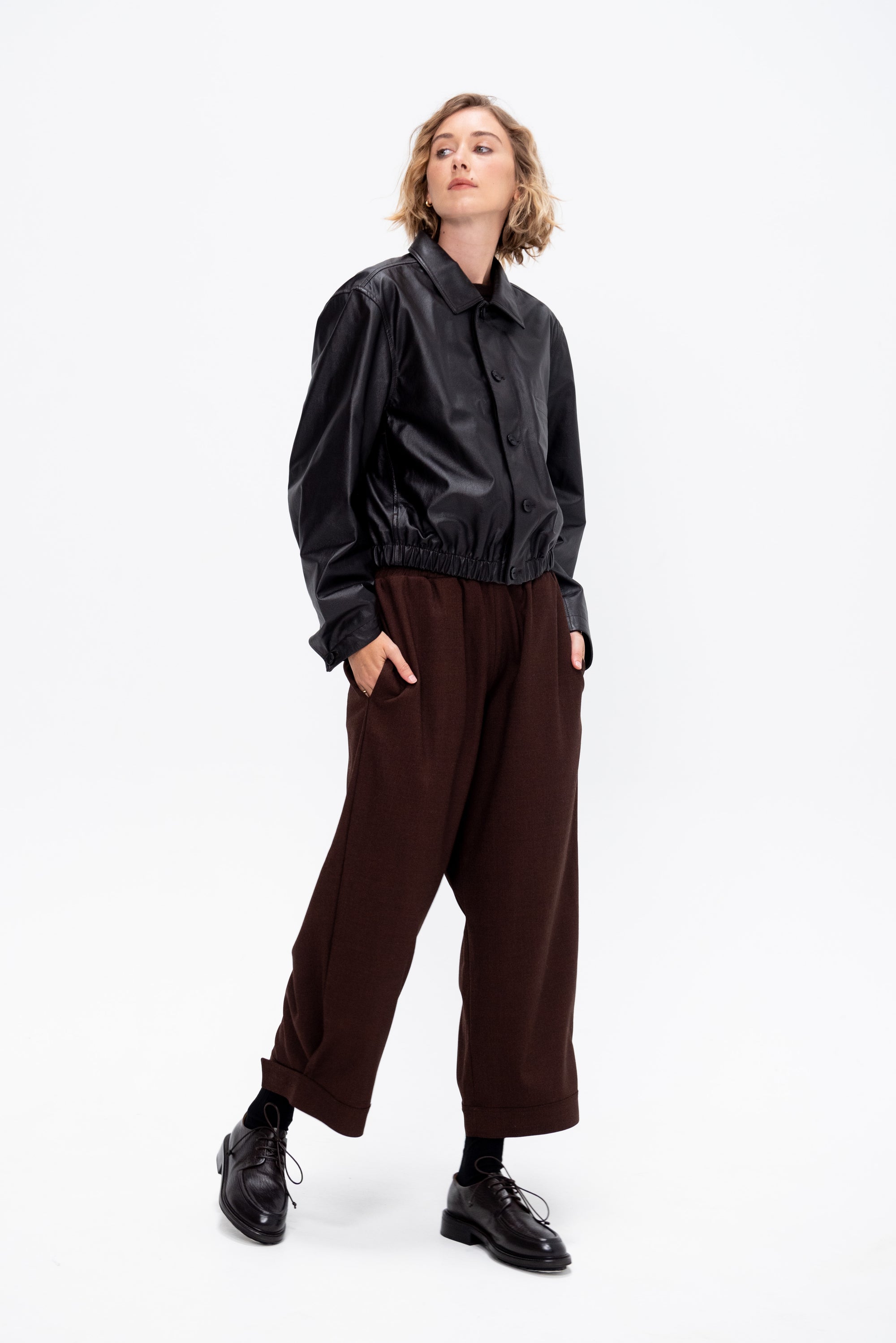 Soft Leather Blouson, Black Cherry