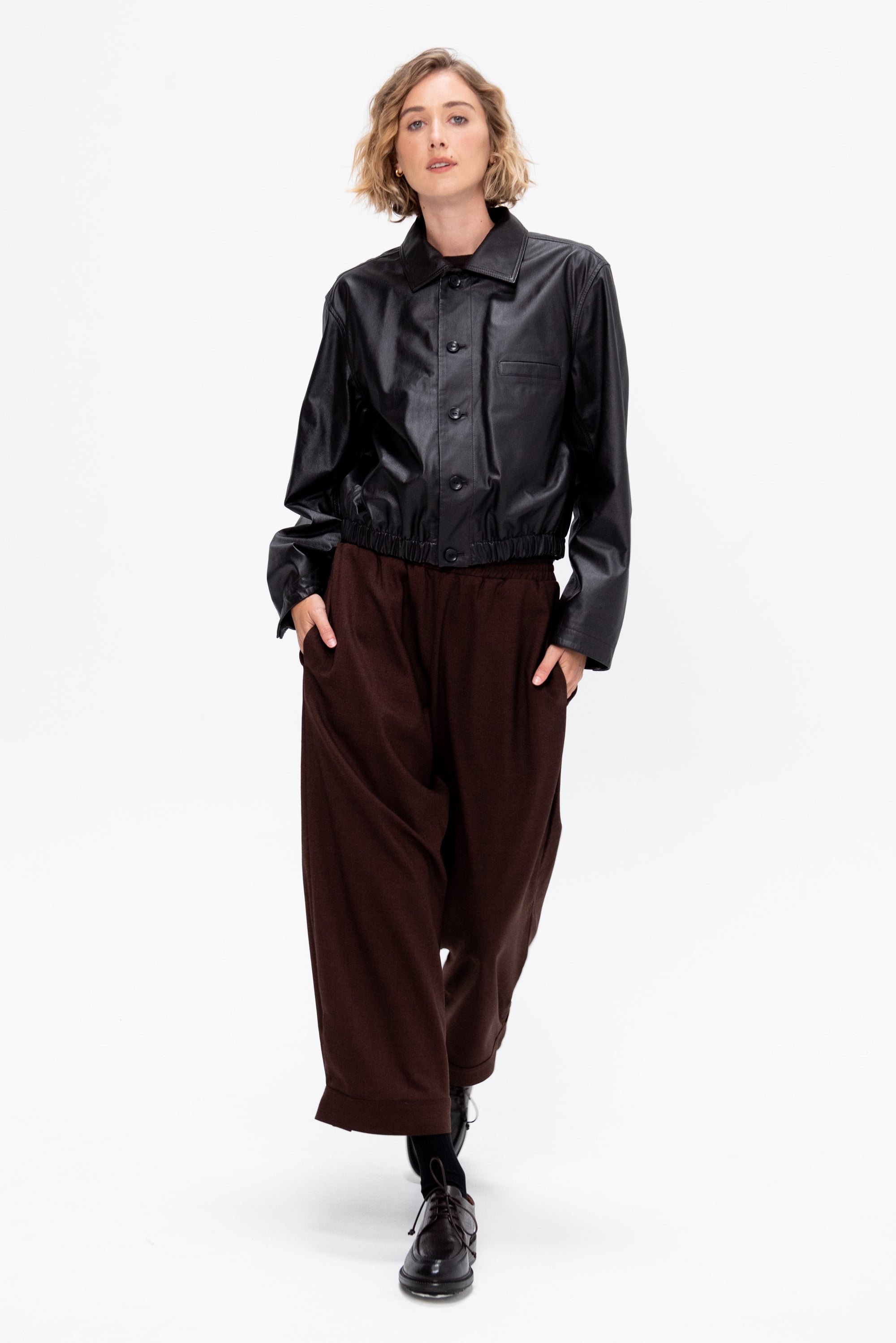 Soft Leather Blouson, Black Cherry