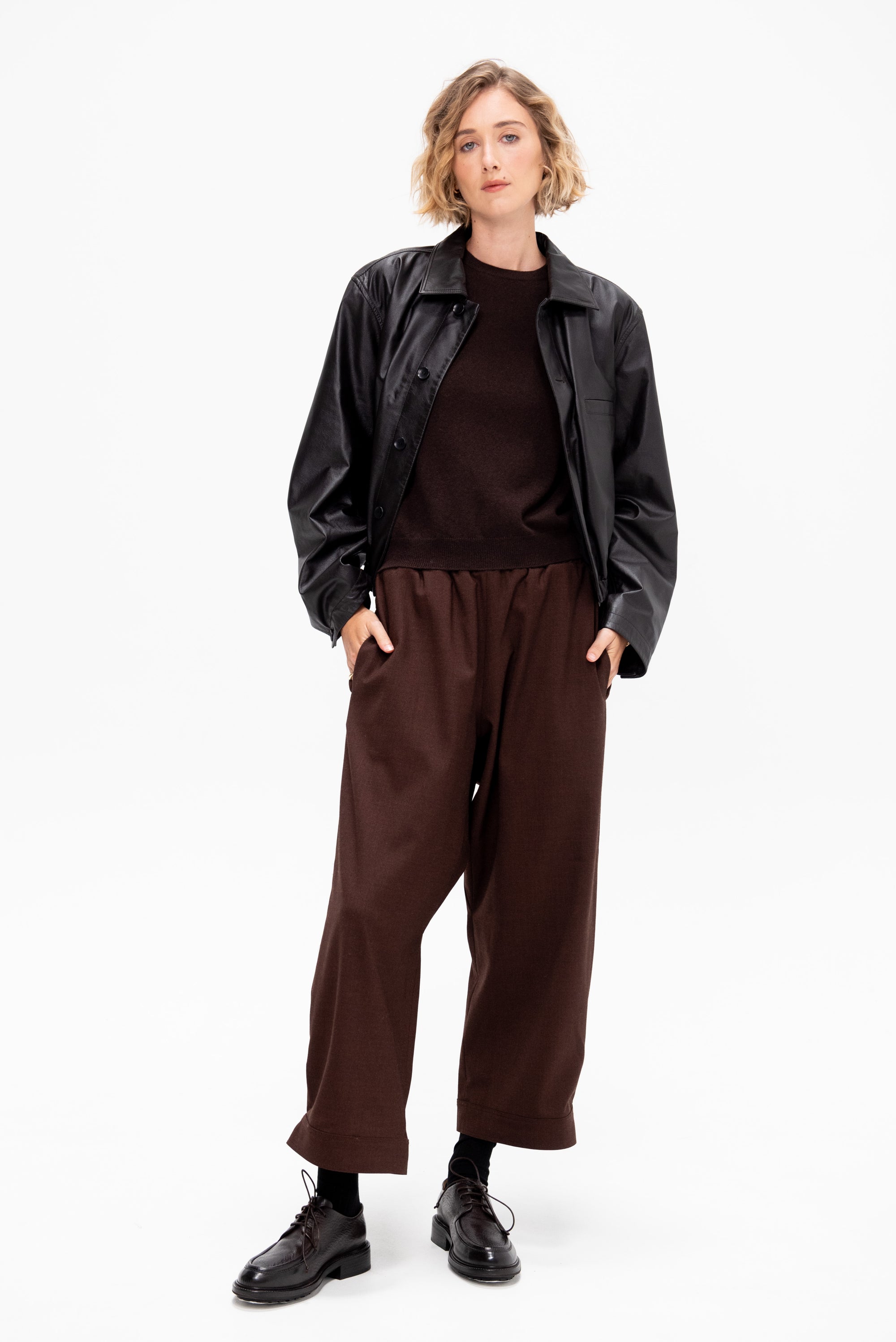 Soft Leather Blouson, Black Cherry